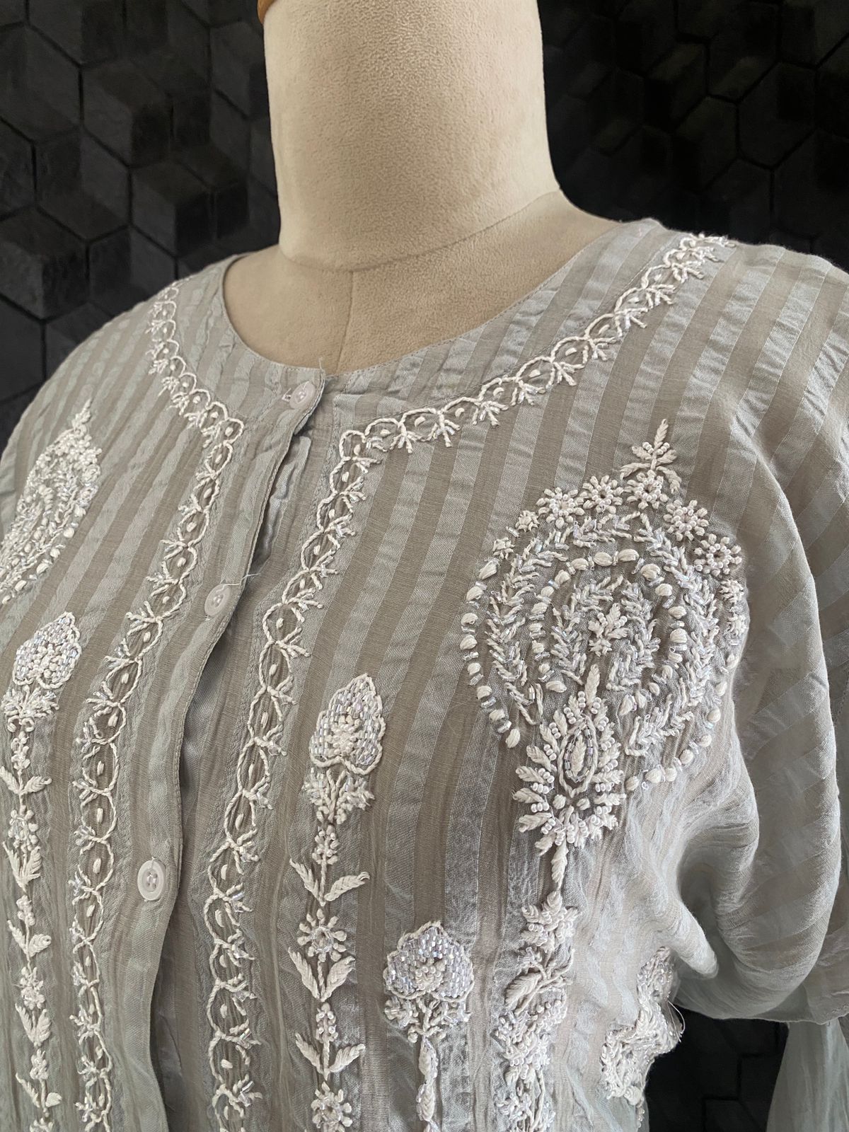 Pearl Grey Chikankari Mul Chanderi Co-ord Set