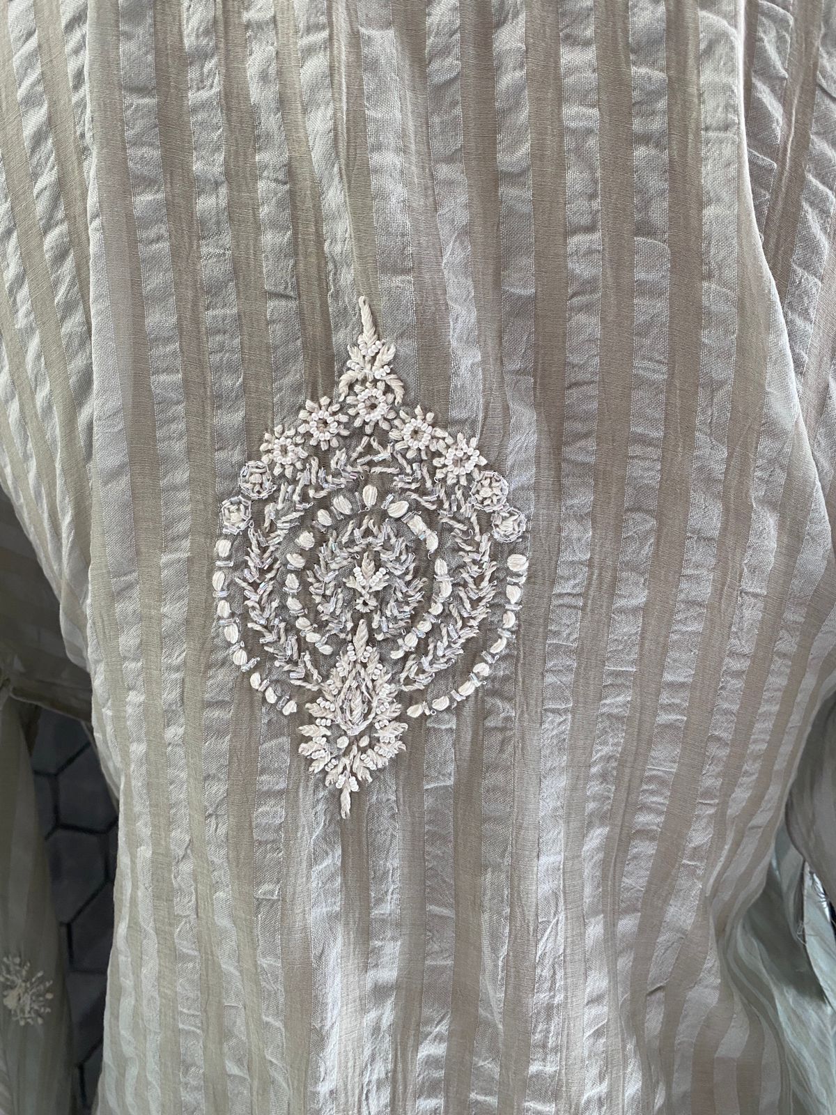 Pearl Grey Chikankari Mul Chanderi Co-ord Set