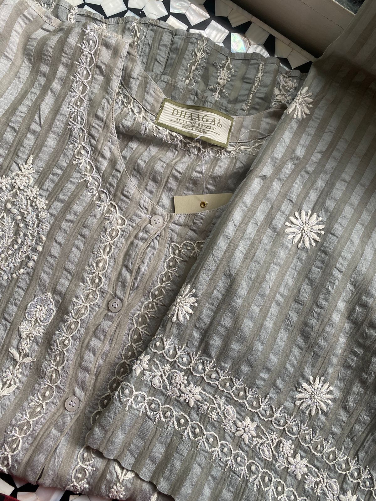 Pearl Grey Chikankari Mul Chanderi Co-ord Set
