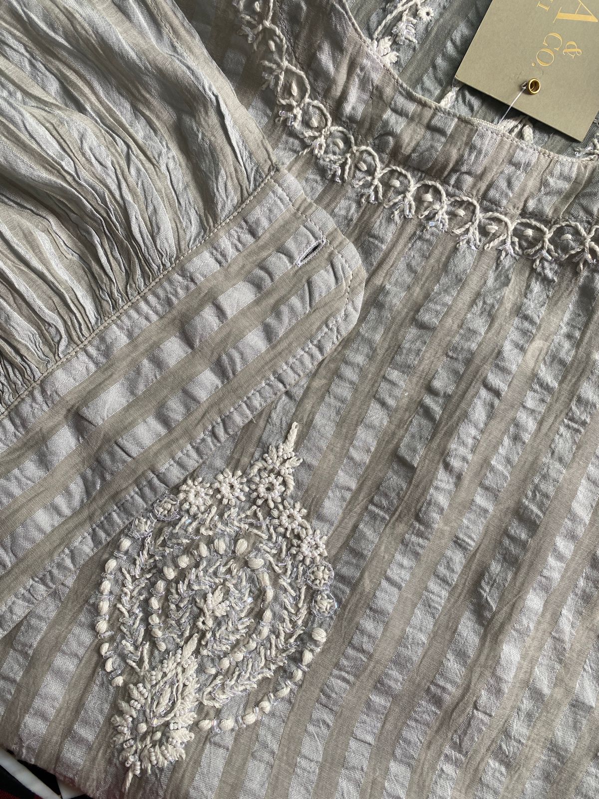 Pearl Grey Chikankari Mul Chanderi Co-ord Set