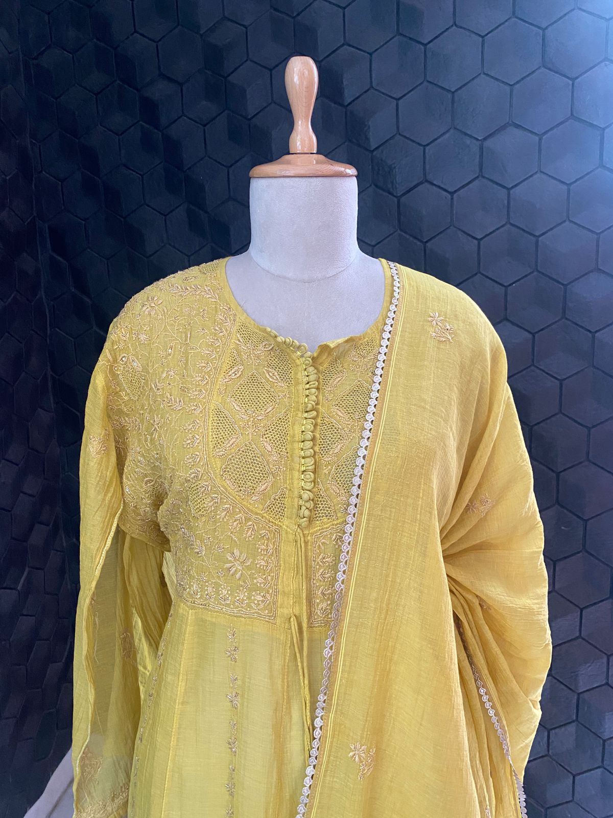 Sunlit Chikankari Tissue Anarkali Set