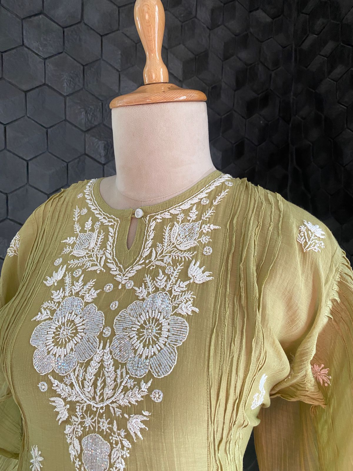 Olive Green Chikankari Co-ord Set