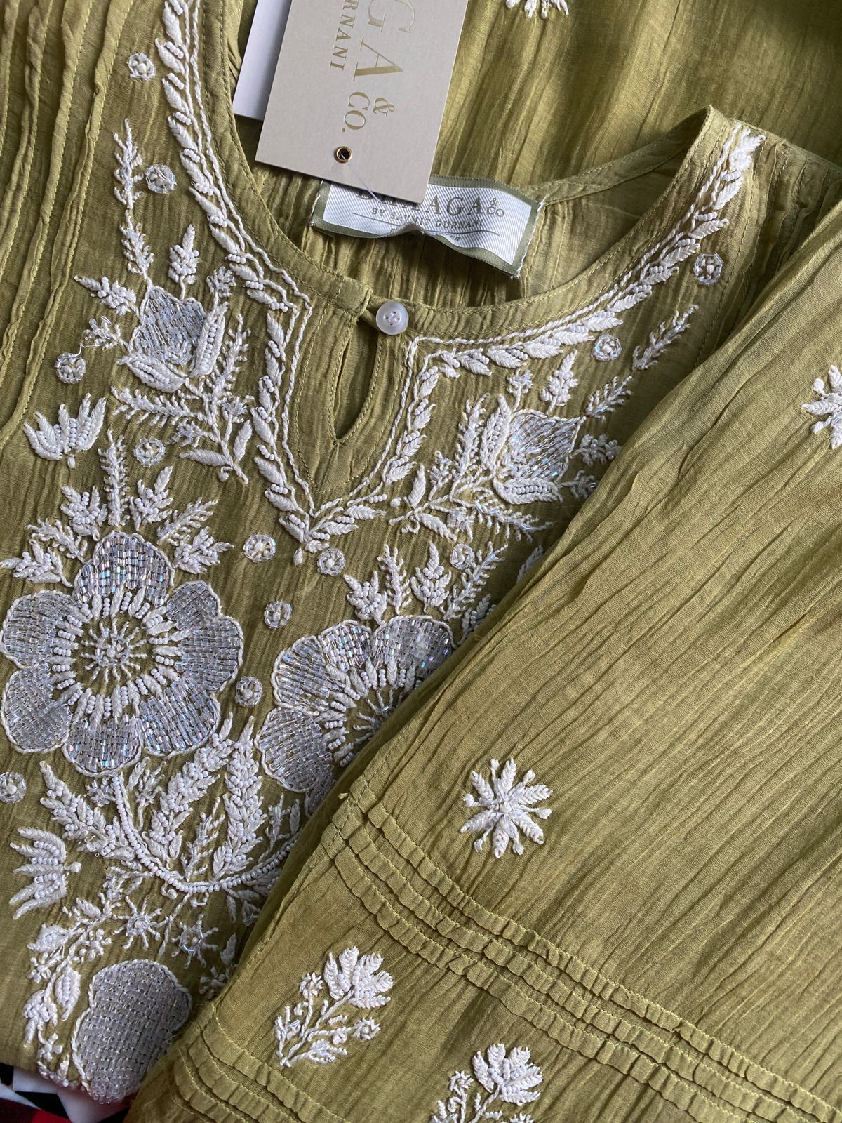 Olive Green Chikankari Co-ord Set