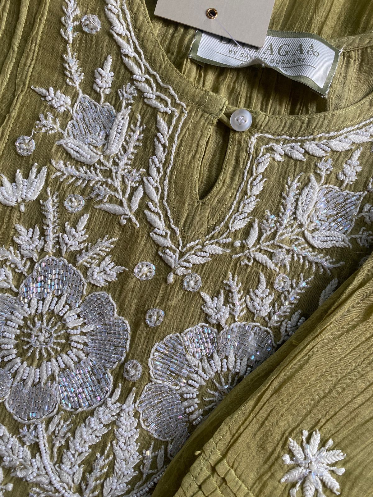 Olive Green Chikankari Co-ord Set