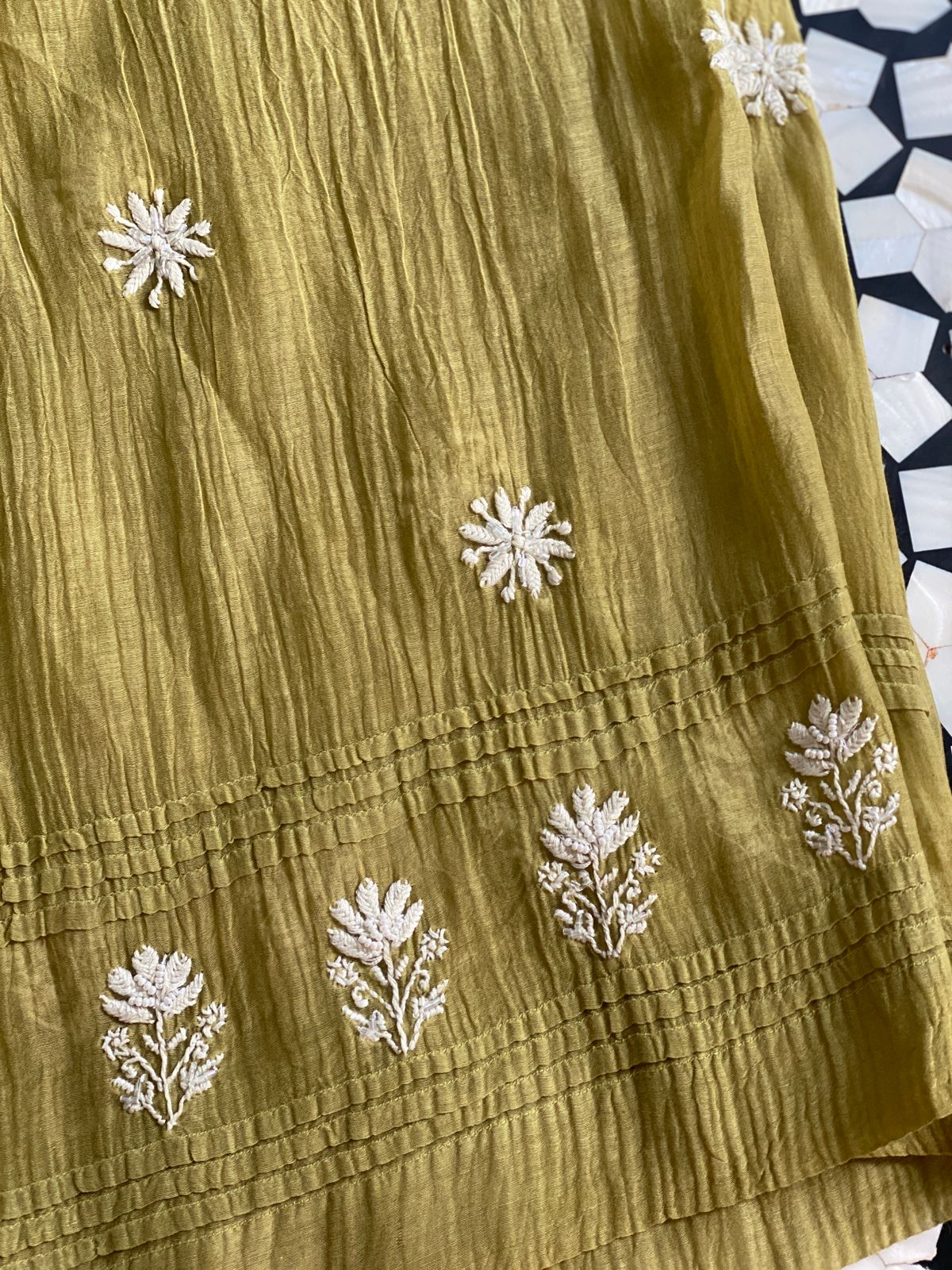 Olive Green Chikankari Co-ord Set