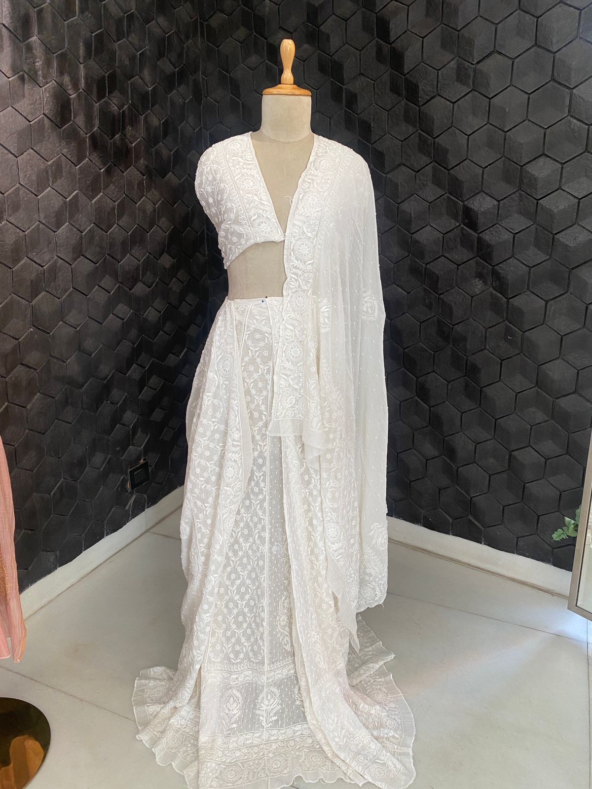 Ivory Mul Chanderi Chikankari Lehenga Set