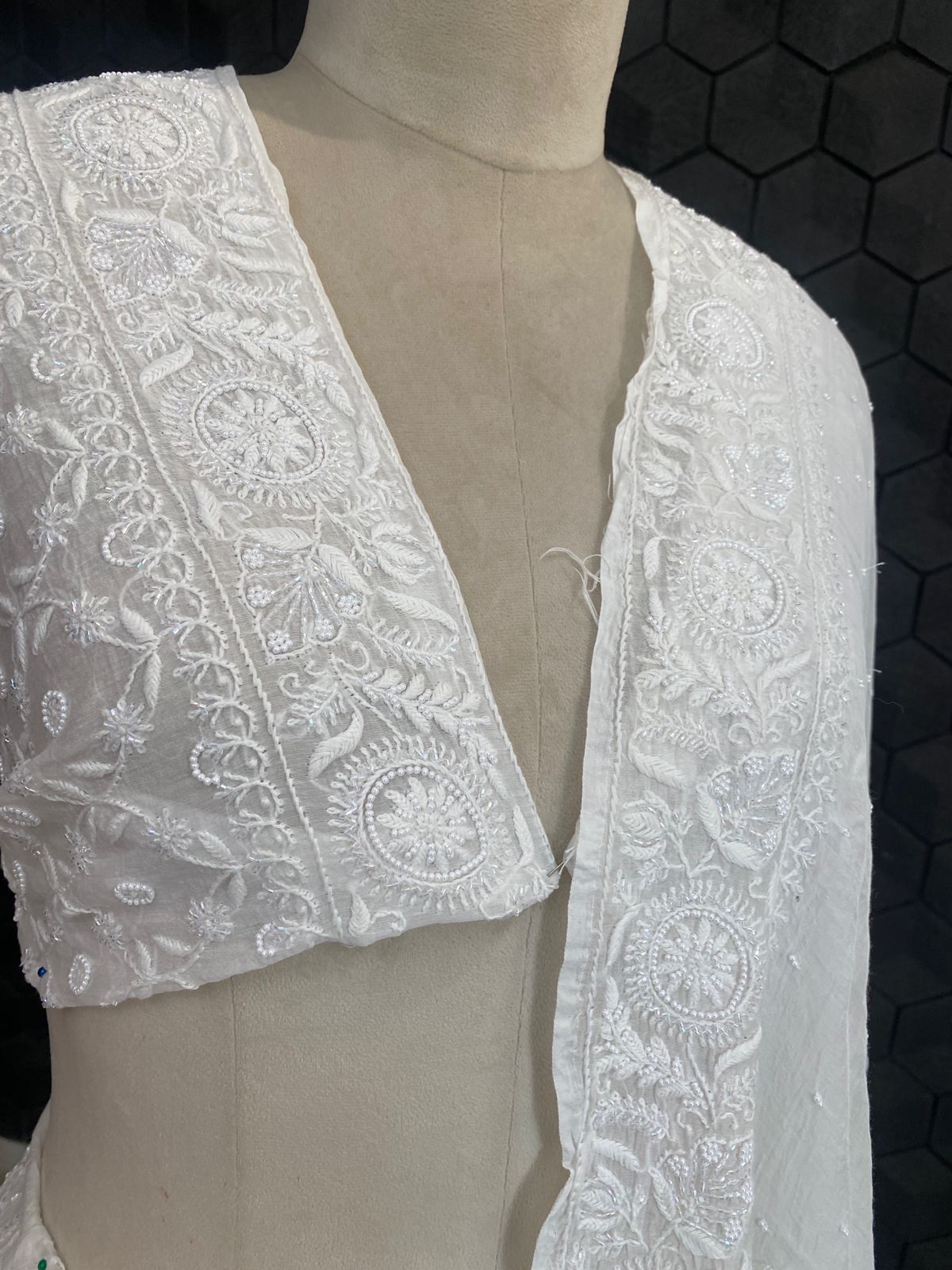 Ivory Mul Chanderi Chikankari Lehenga Set