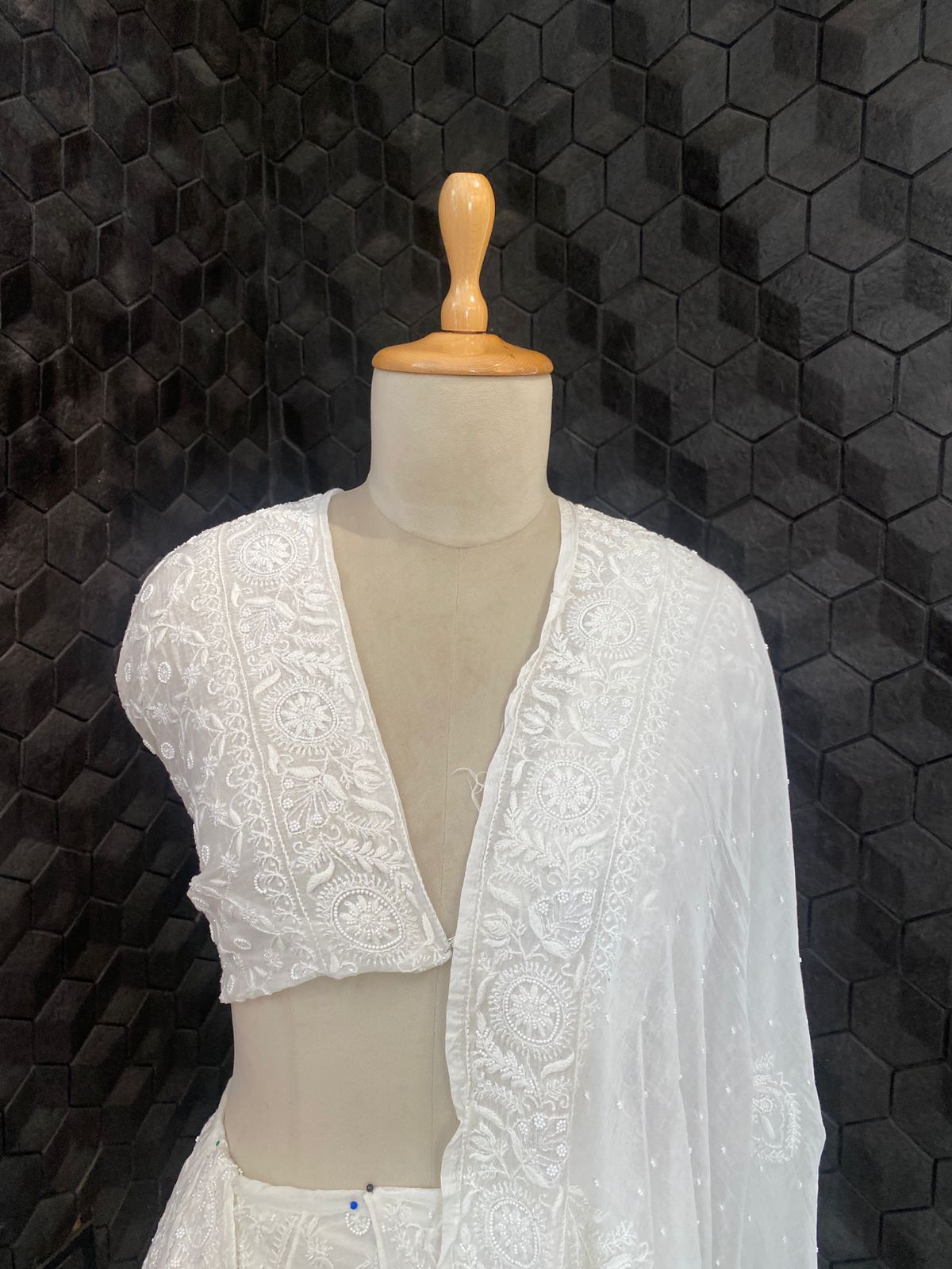 Ivory Mul Chanderi Chikankari Lehenga Set
