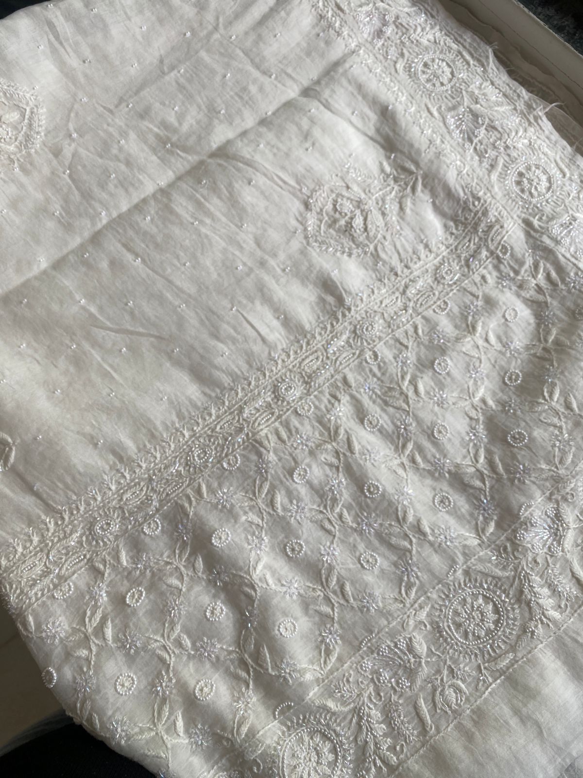 Ivory Mul Chanderi Chikankari Lehenga Set