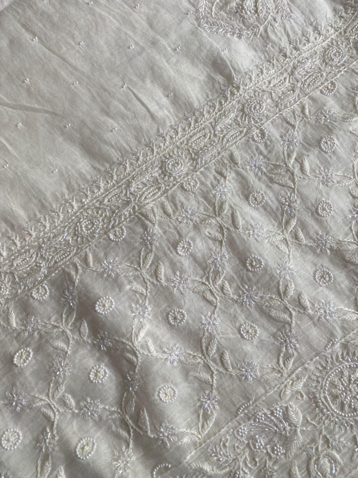 Ivory Mul Chanderi Chikankari Lehenga Set