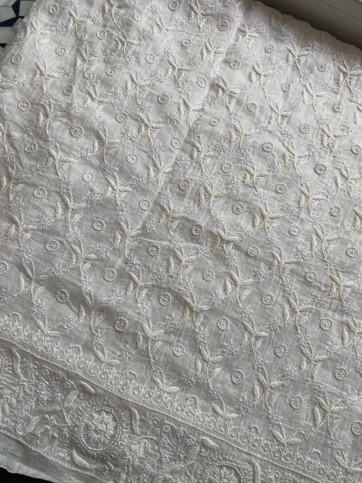 Ivory Mul Chanderi Chikankari Lehenga Set