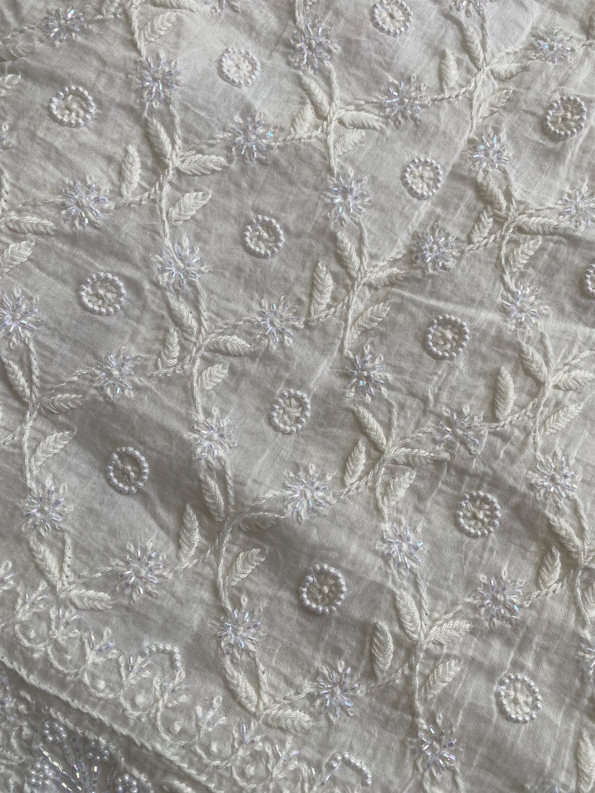 Ivory Mul Chanderi Chikankari Lehenga Set