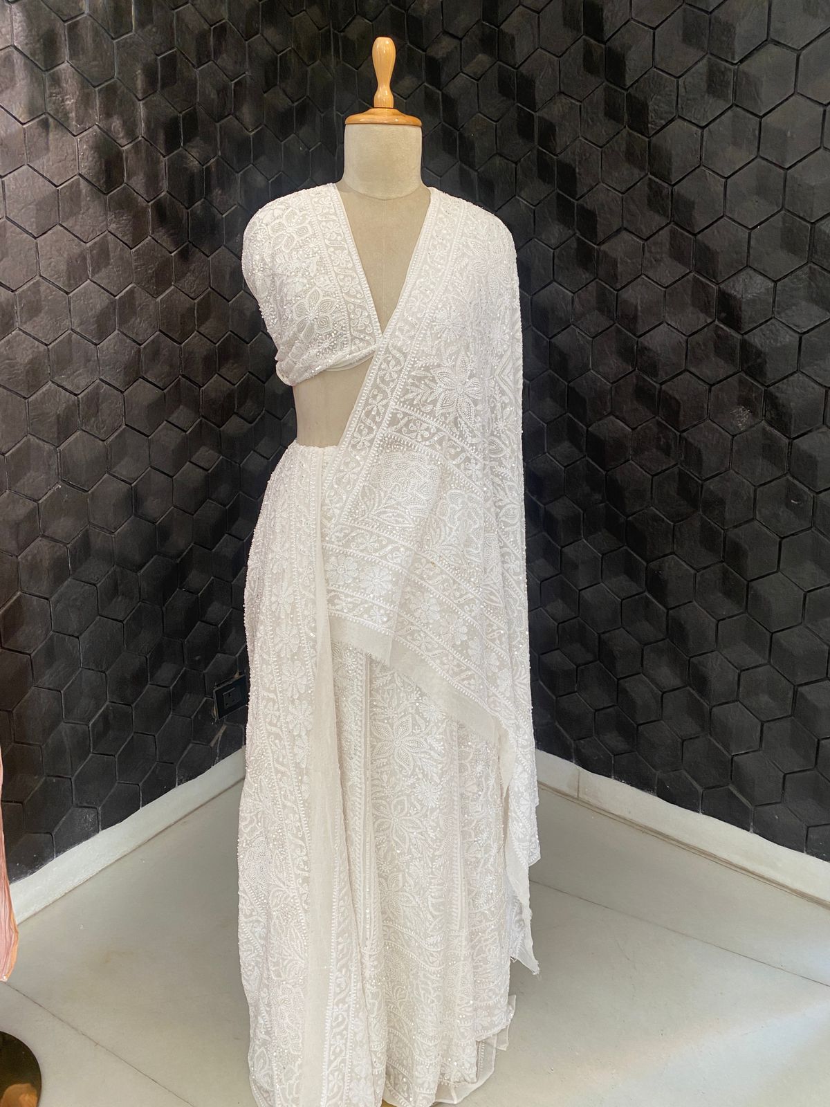 White Georgette Chikankari Lehenga Set
