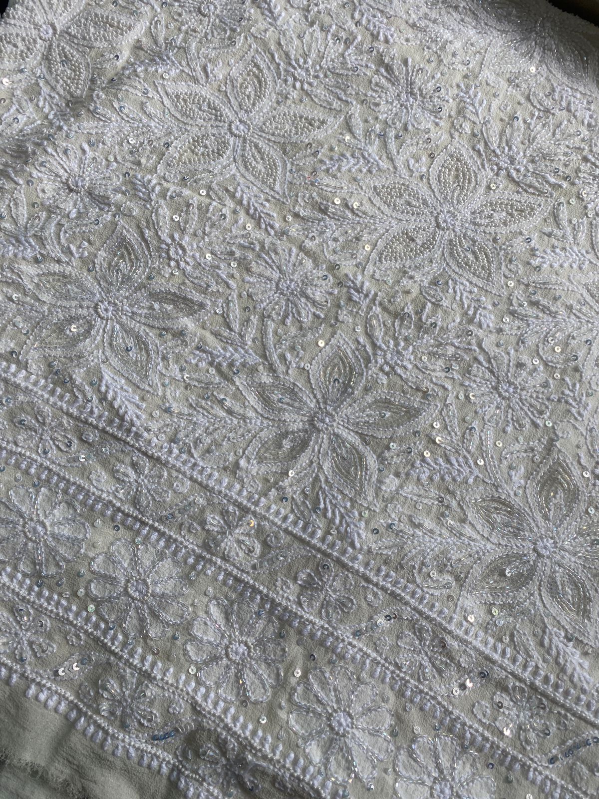 White Georgette Chikankari Lehenga Set