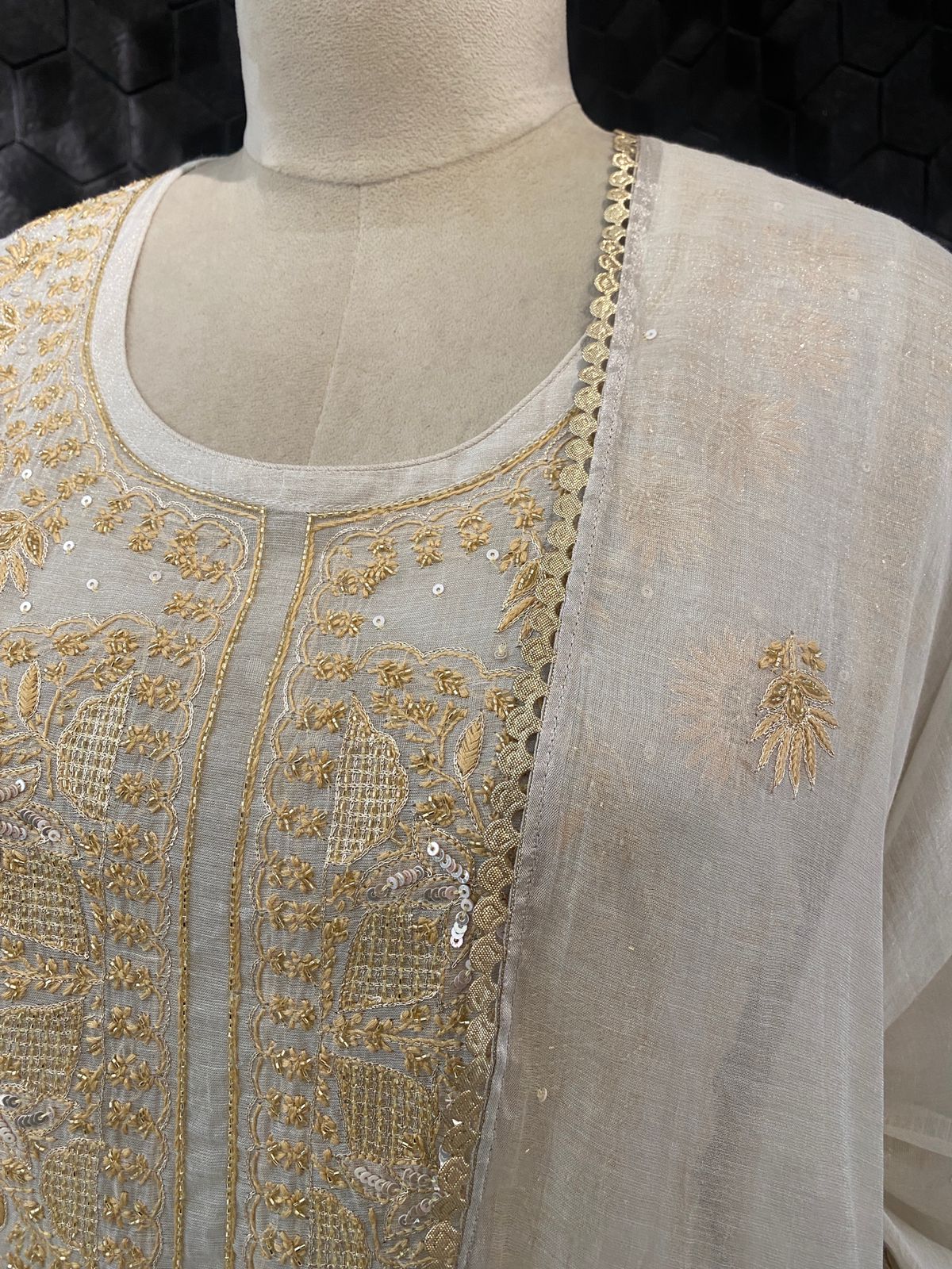 Ivory Gold Chikankari Georgette Kurta Set