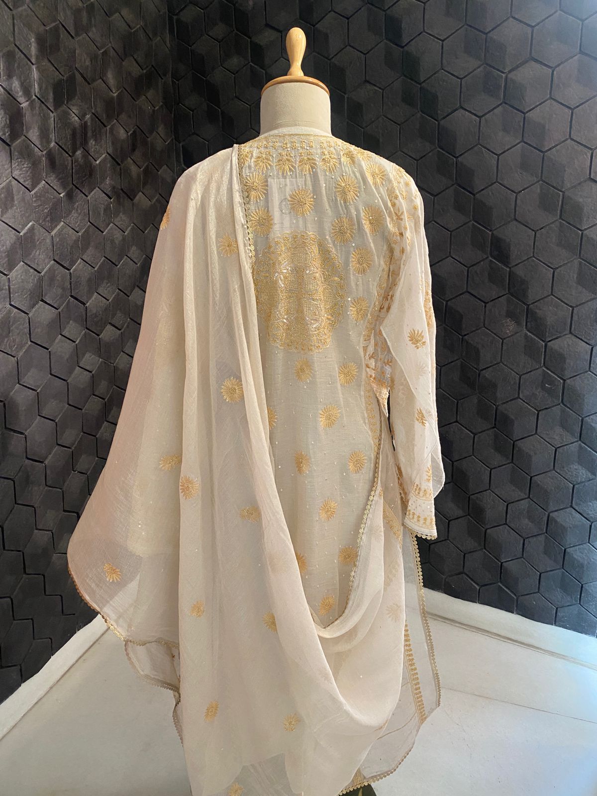 Ivory Gold Chikankari Georgette Kurta Set