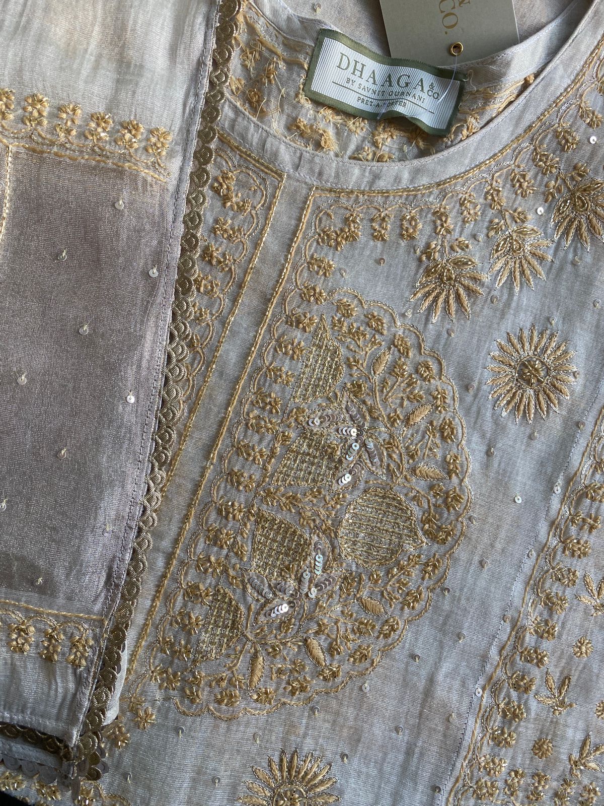 Ivory Gold Chikankari Georgette Kurta Set