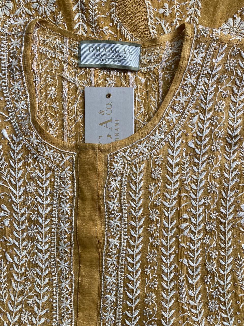 Mustard Yellow Golden Tissue Chikankari Anarkali suit