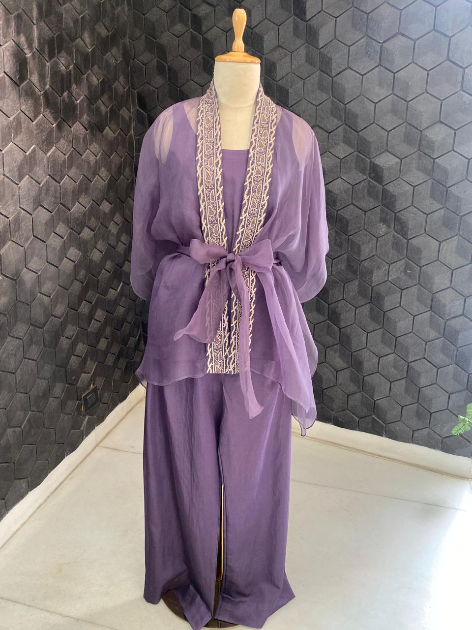 Aubergine Organza Border Co-ord Set