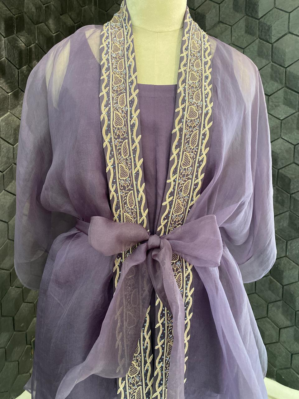 Aubergine Organza Border Co-ord Set