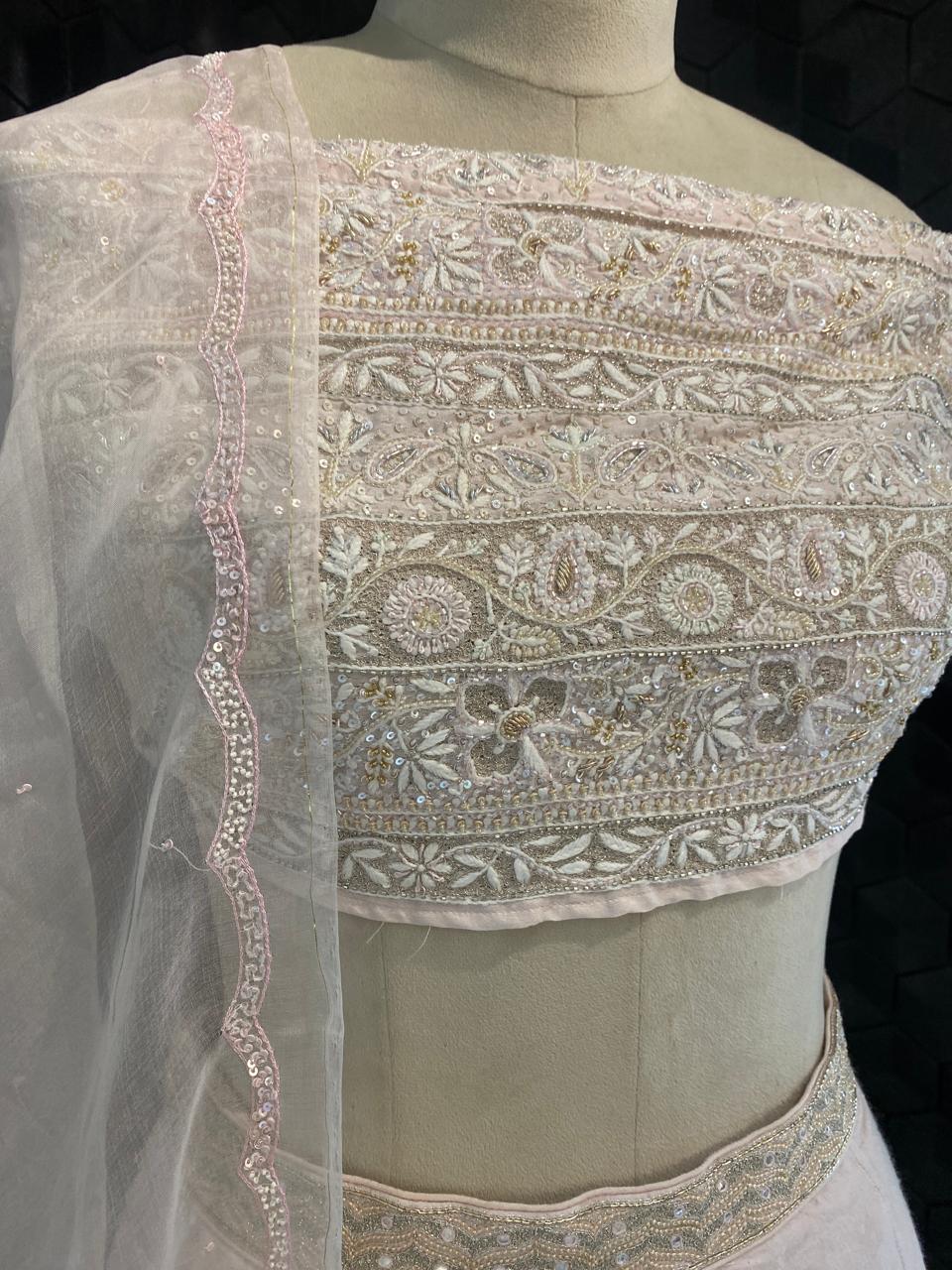 Pink Chand Bali Motif Lehenga Set in Chanderi