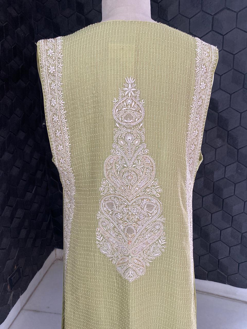 Pista Green Tissue Embroidered Long Jacket Indo-Western Set