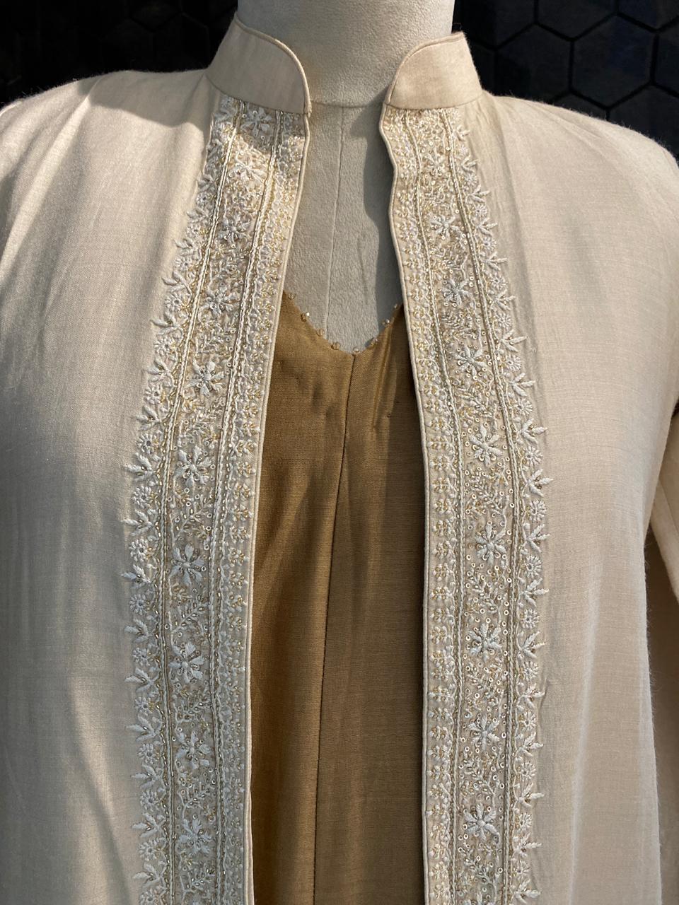 vory Embroidered Long Jacket Jumpsuit Set
