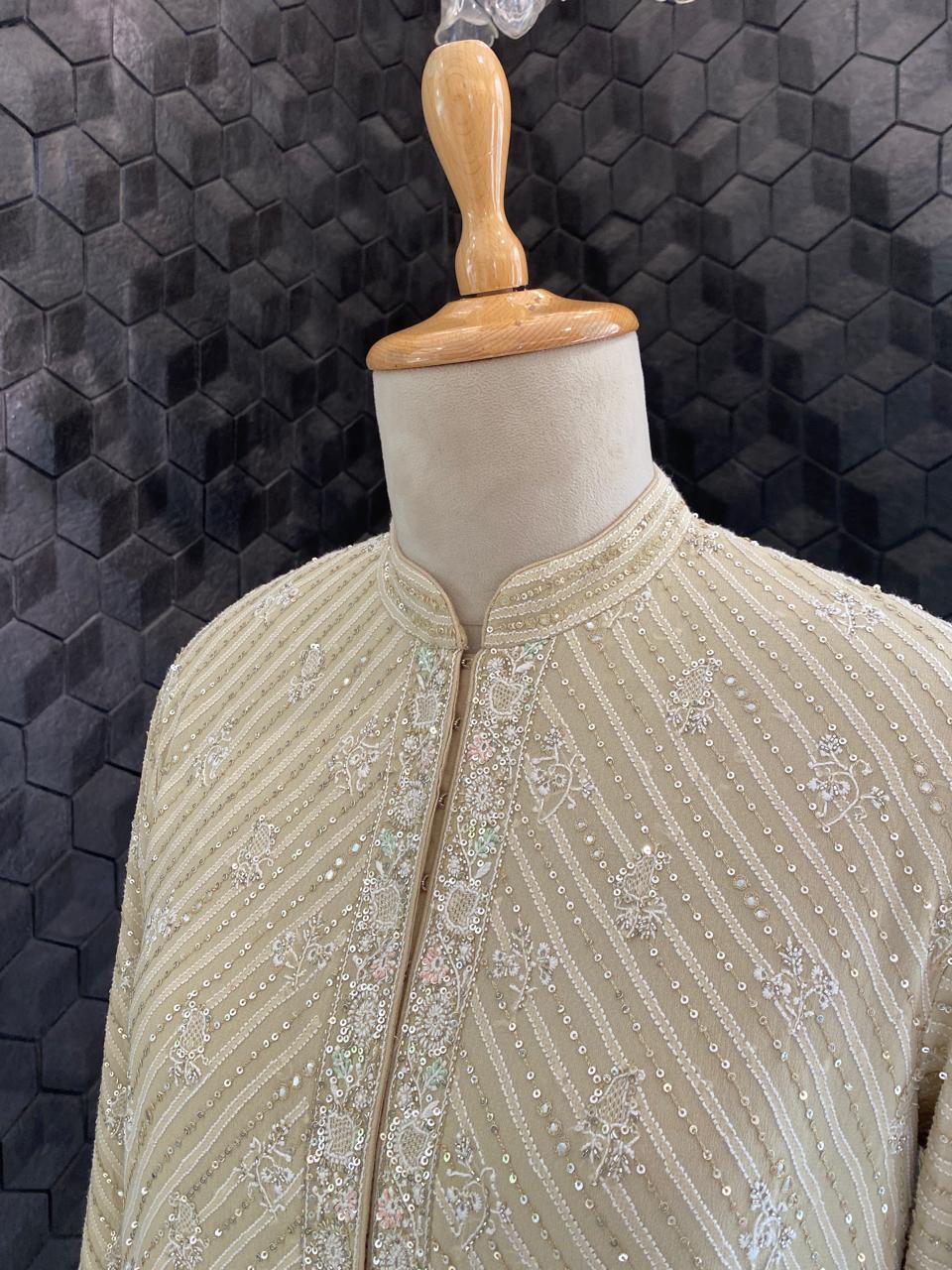 Beige Georgette  Chikankari Gilet Set