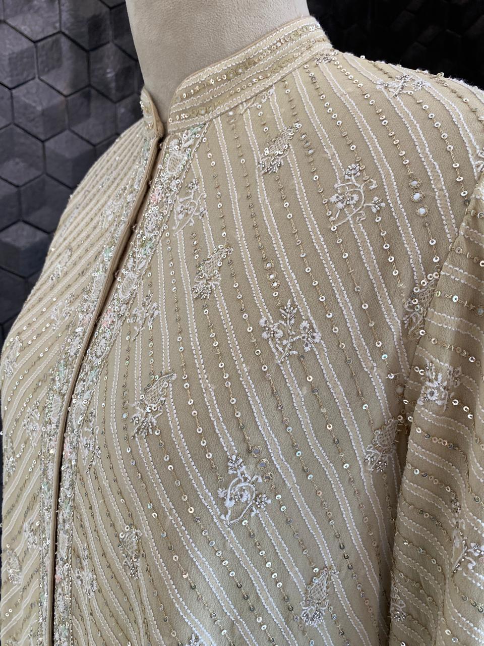 Beige Georgette  Chikankari Gilet Set