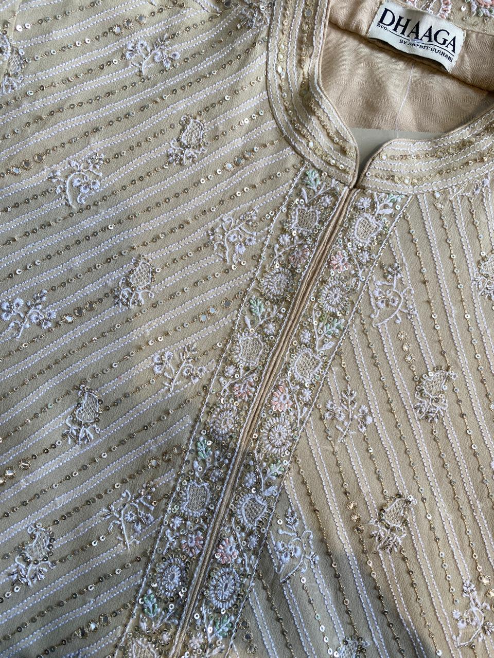Beige Georgette  Chikankari Gilet Set