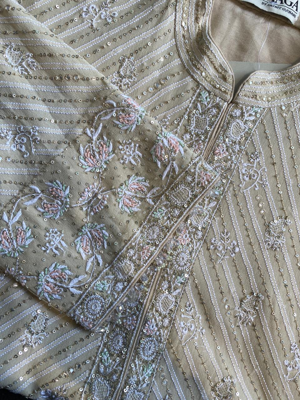 Beige Georgette  Chikankari Gilet Set
