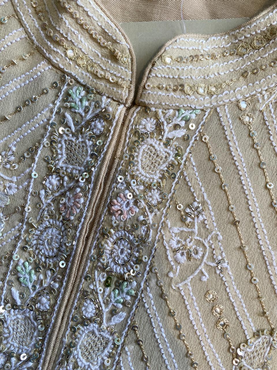Beige Georgette  Chikankari Gilet Set