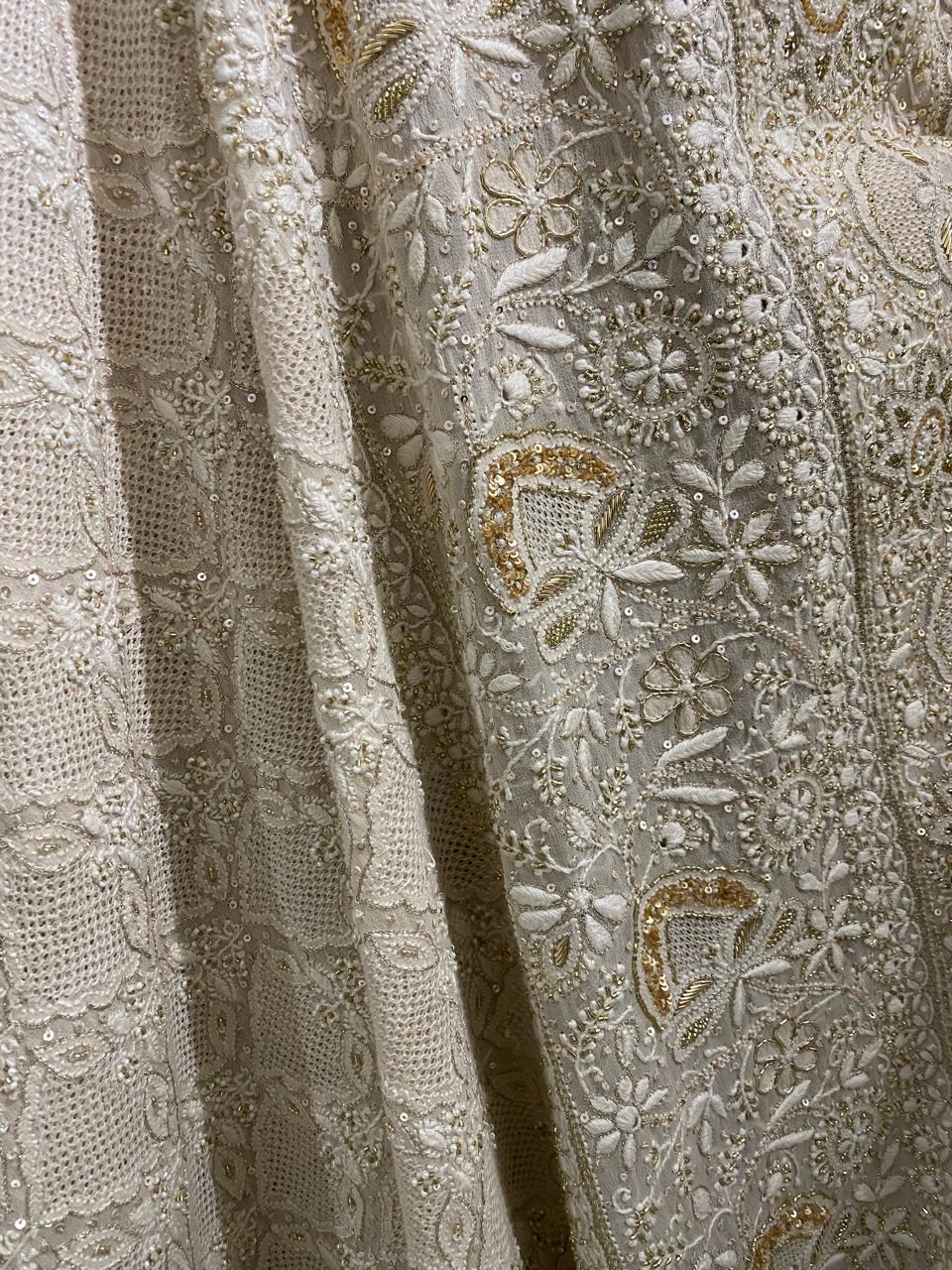 Beige georgette Chikankari Dupatta