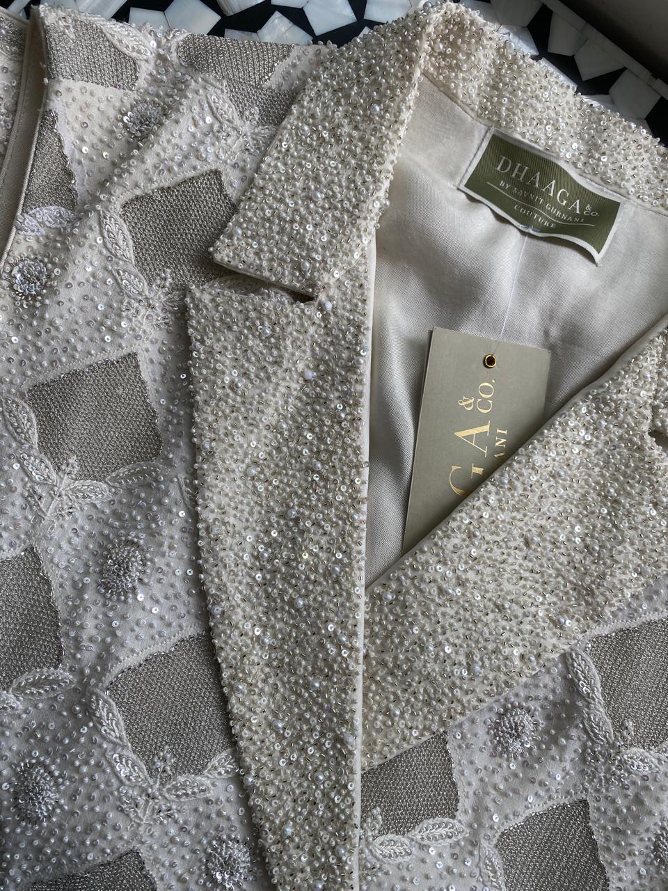 White Sequin Georgette Blazer Set