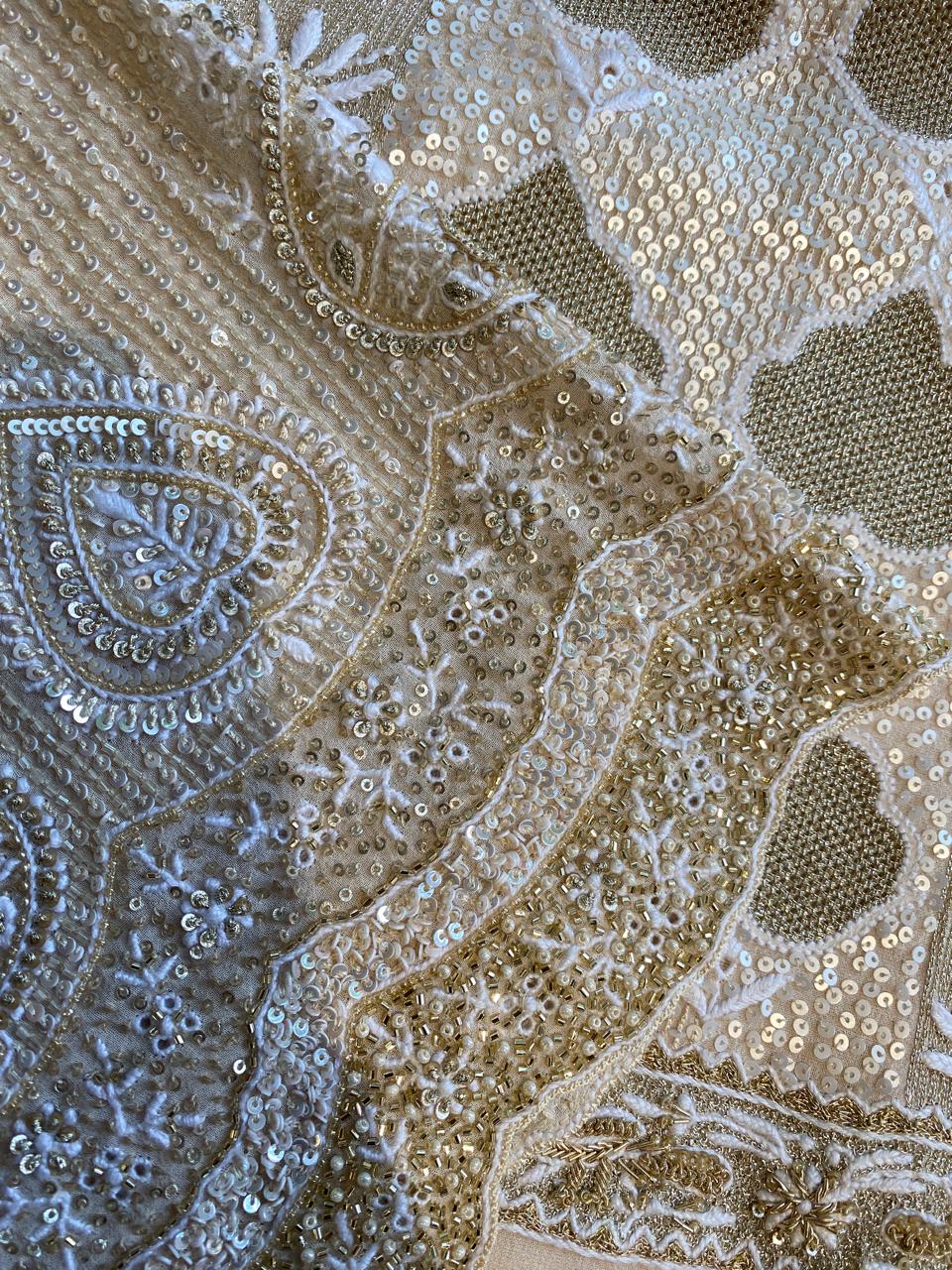 Gold & White Chikankari Embroidered Georgette Kurta Set with Heavy Dupatta