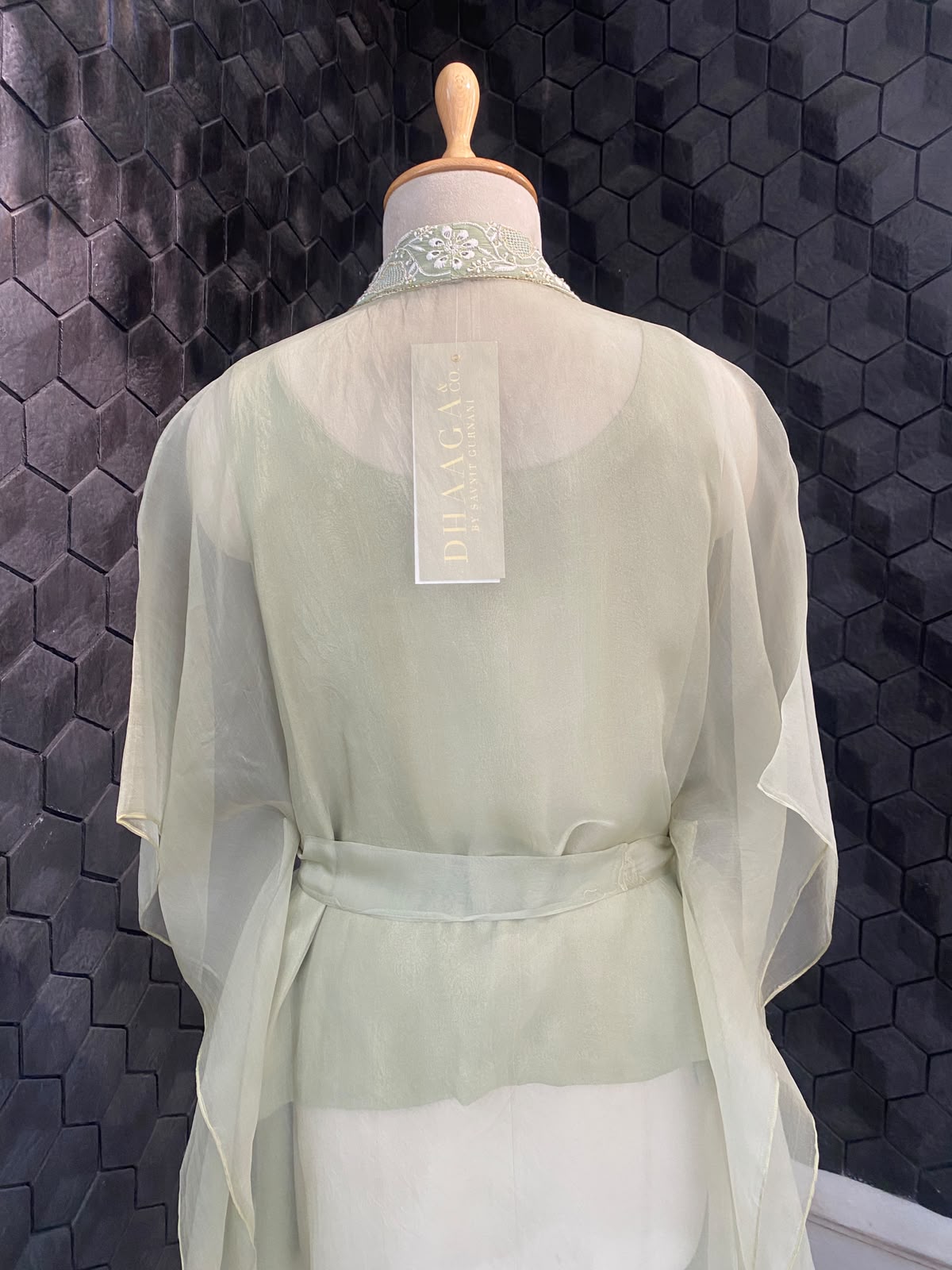 Pista Green Organza Chikankari Border Co-Ord Set