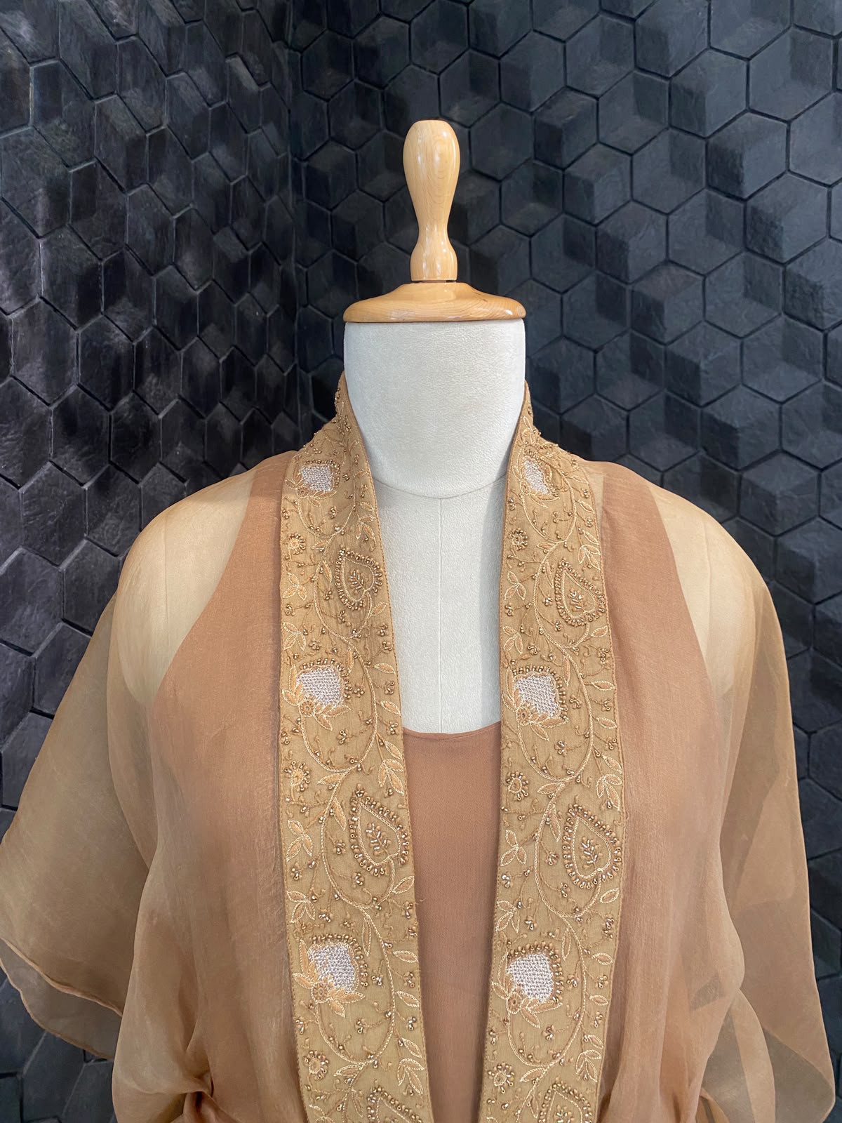 Brown Organza Chikankari Border Co-Ord Set