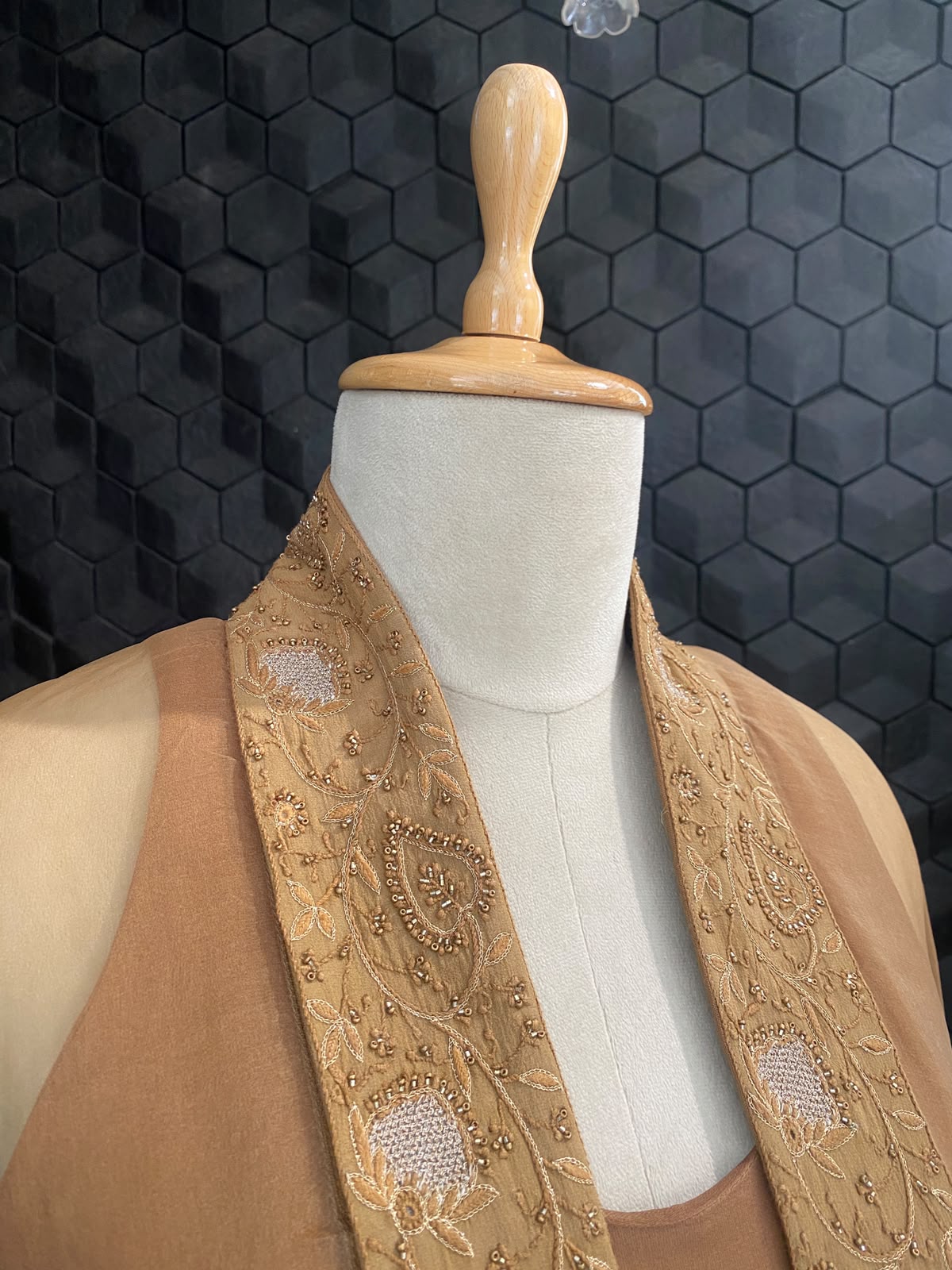 Brown Organza Chikankari Border Co-Ord Set