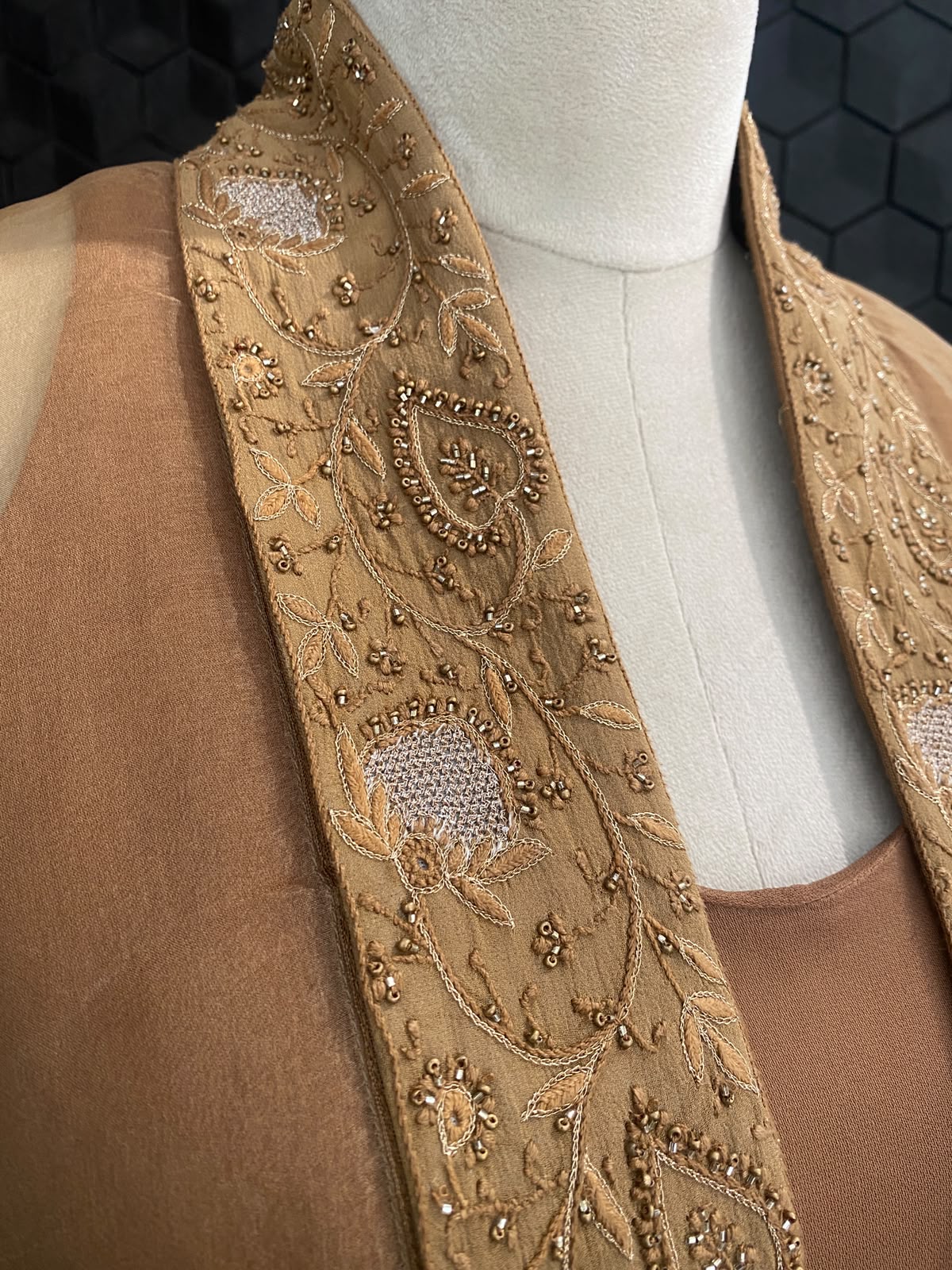 Brown Organza Chikankari Border Co-Ord Set