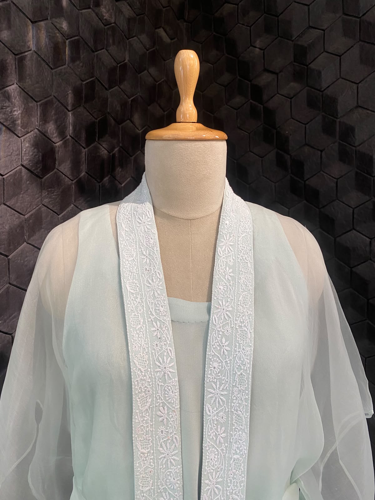 Sea Green Organza Chikankari Border Co-Ord Set