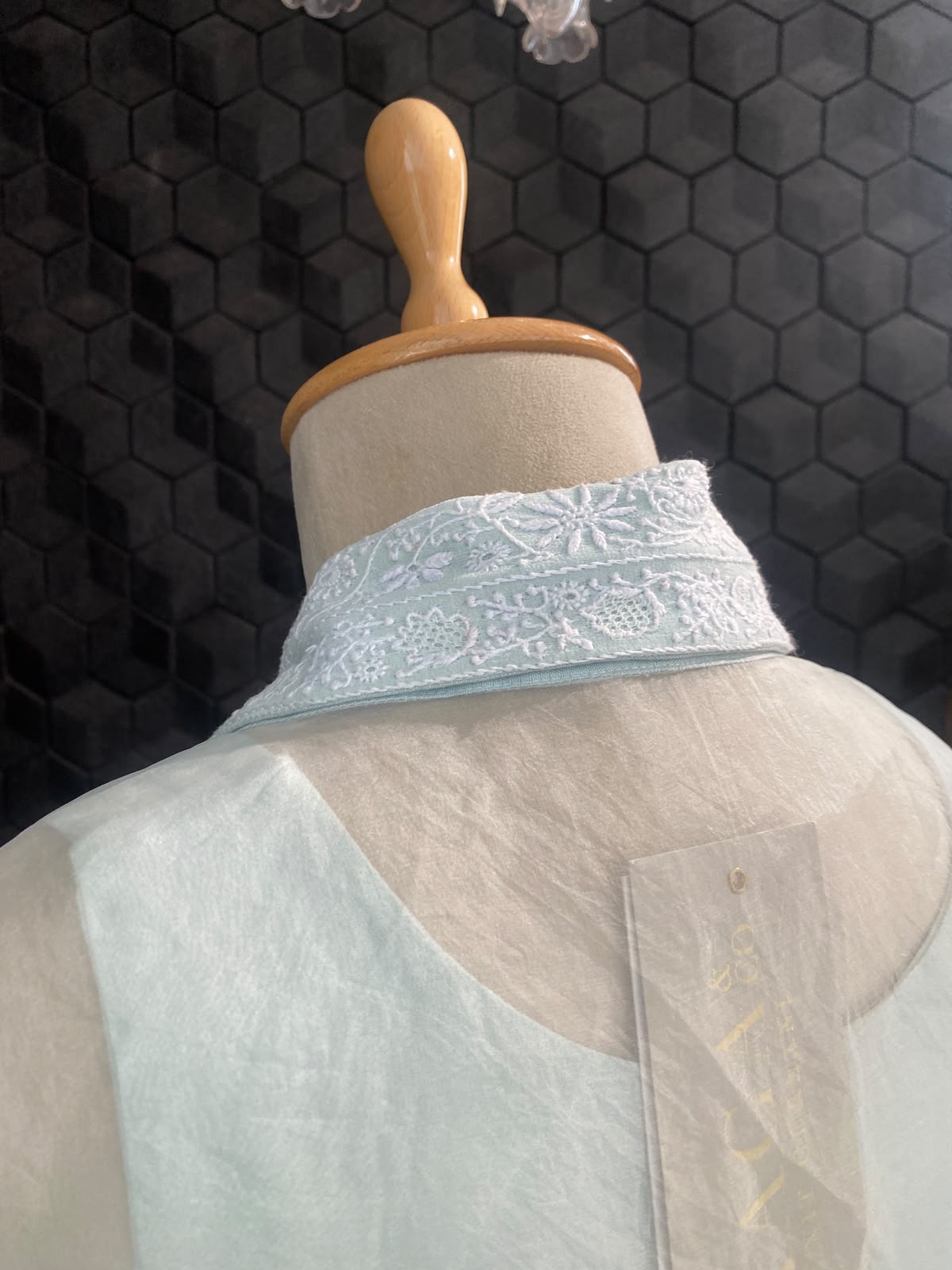 Sea Green Organza Chikankari Border Co-Ord Set