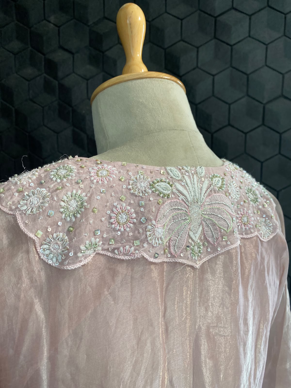 Pink Tissue Embroidered Kaftan Set