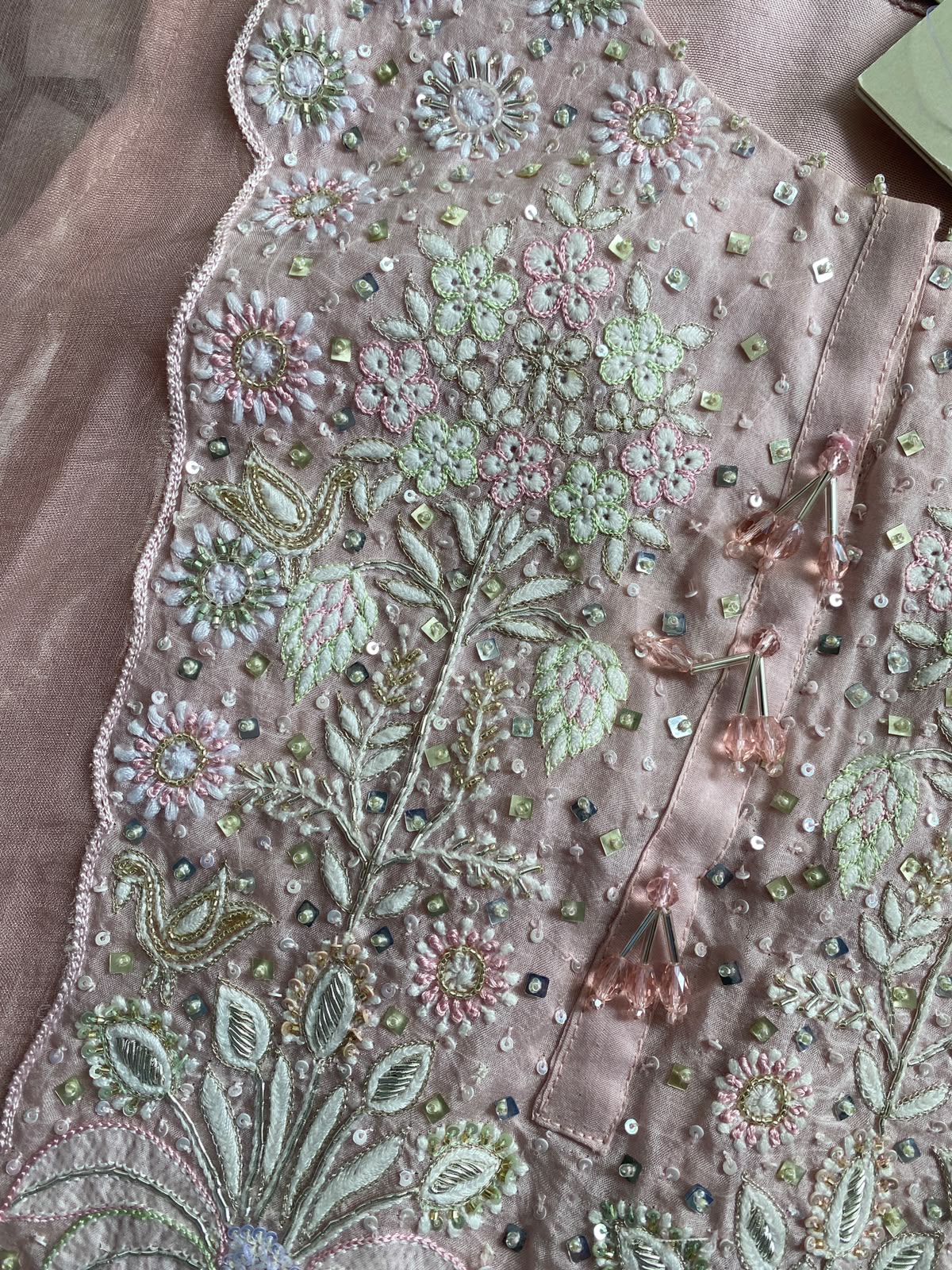 Pink Tissue Embroidered Kaftan Set
