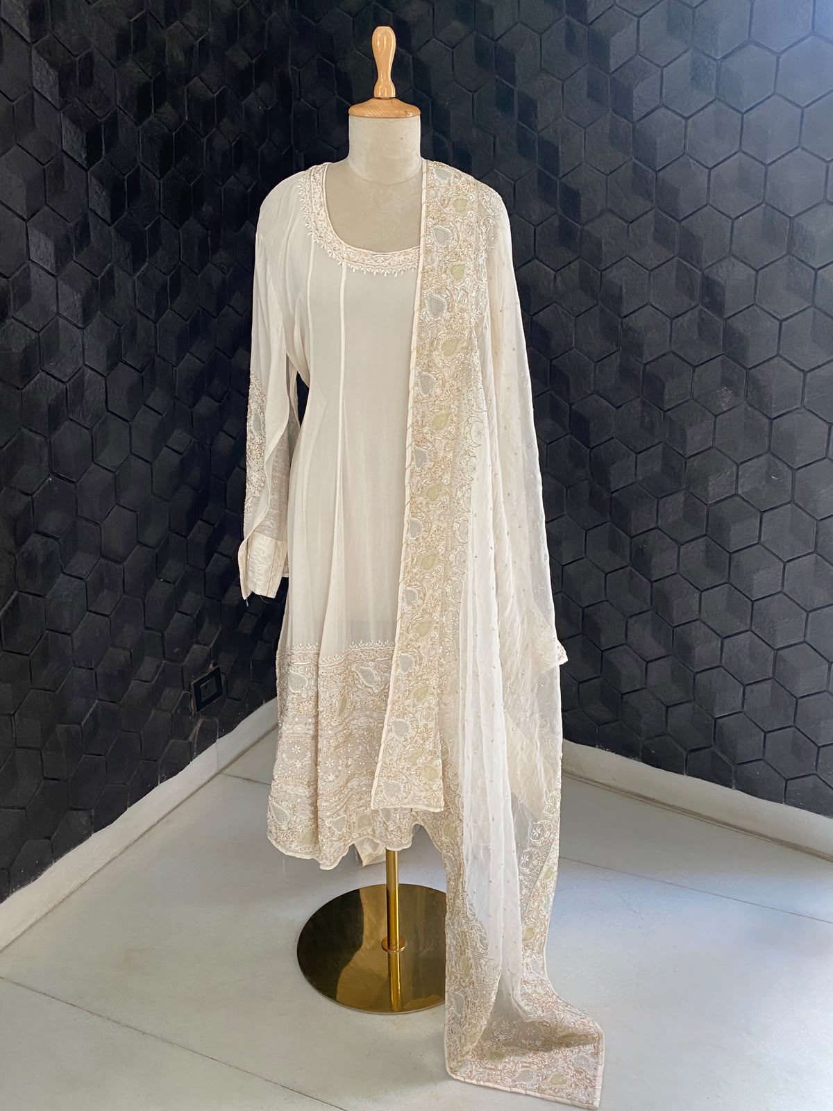 Ivory Georgette Embroidered Anarkali Set