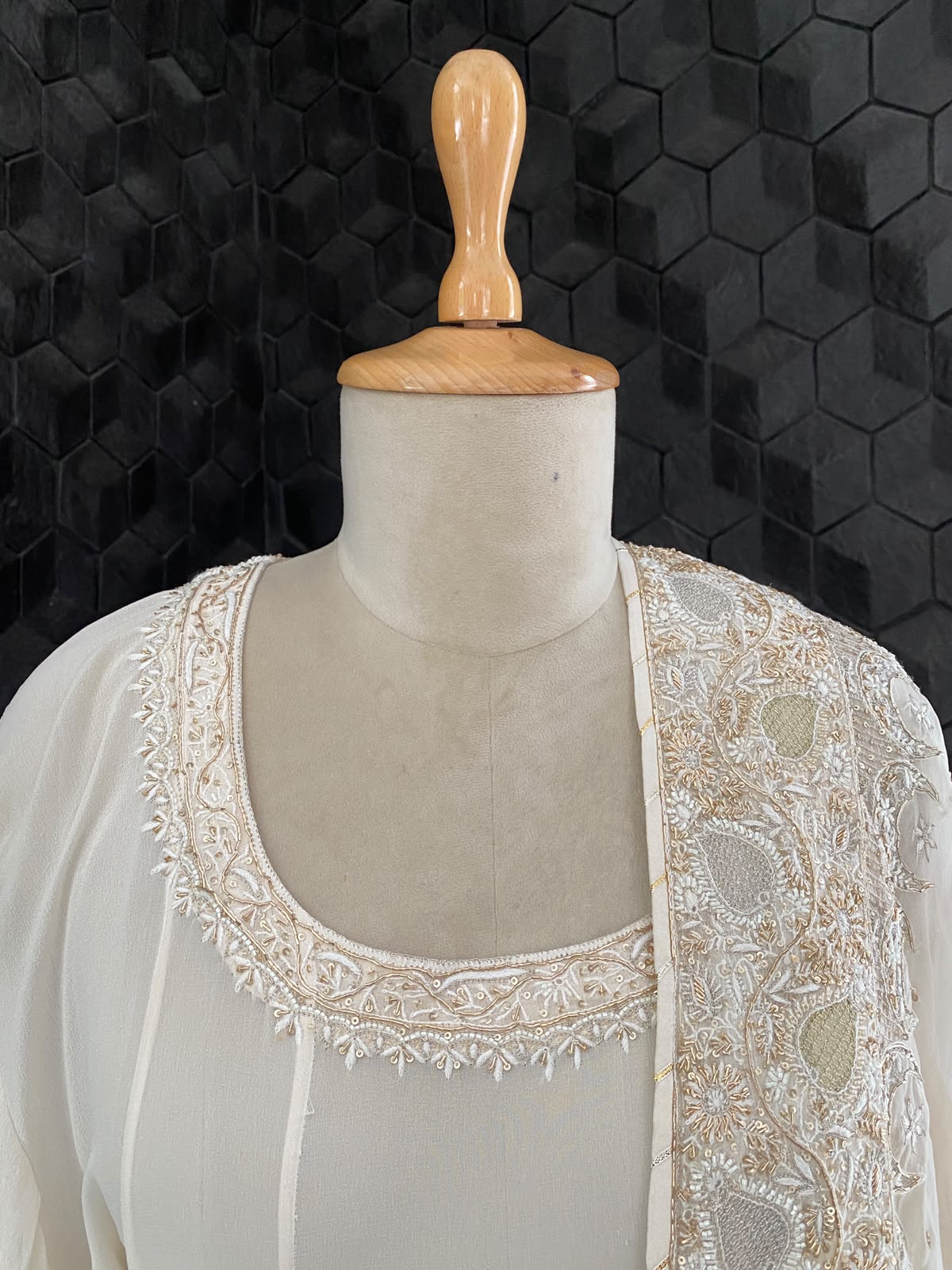 Ivory Georgette Embroidered Anarkali Set