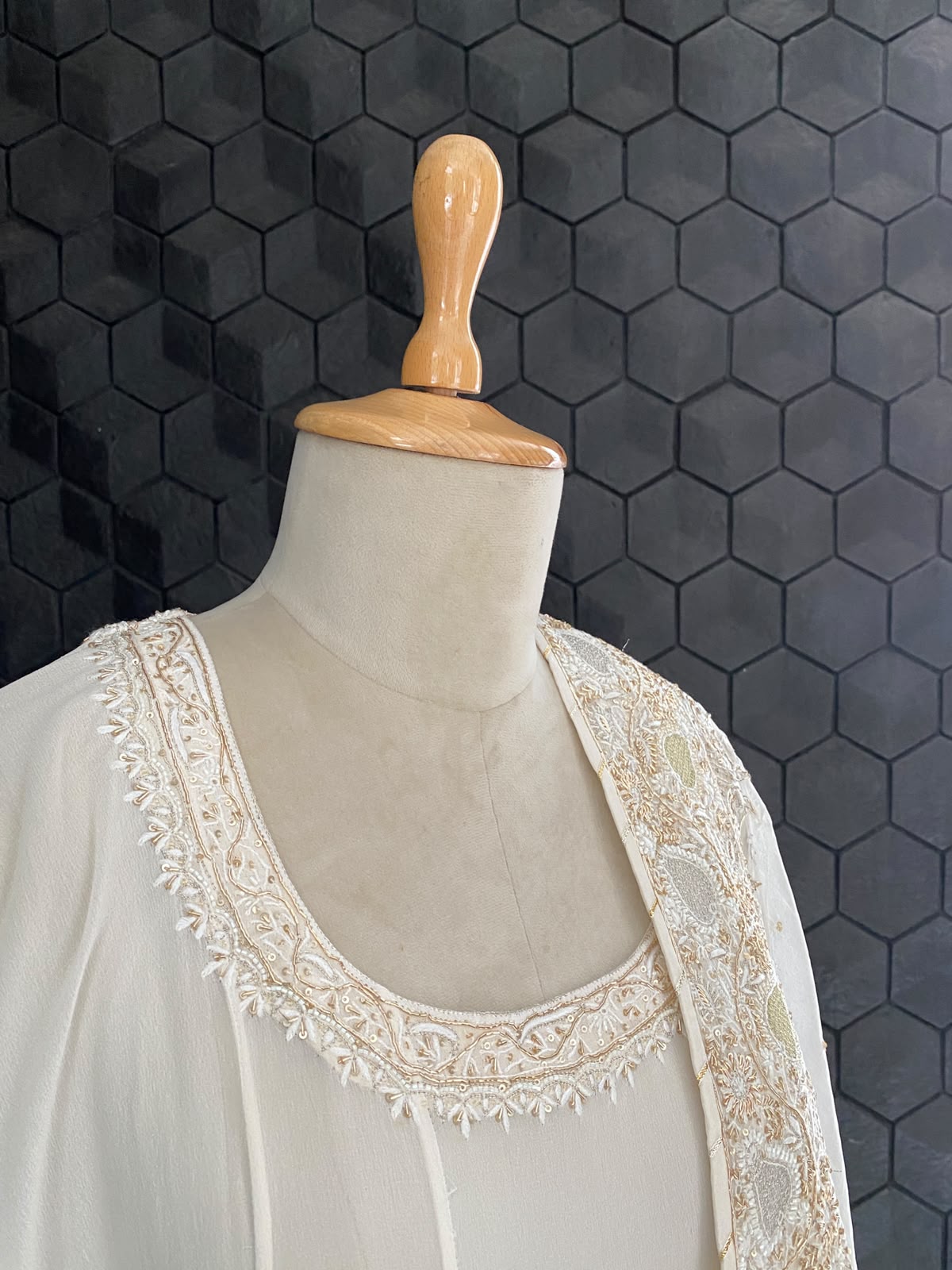 Ivory Georgette Embroidered Anarkali Set