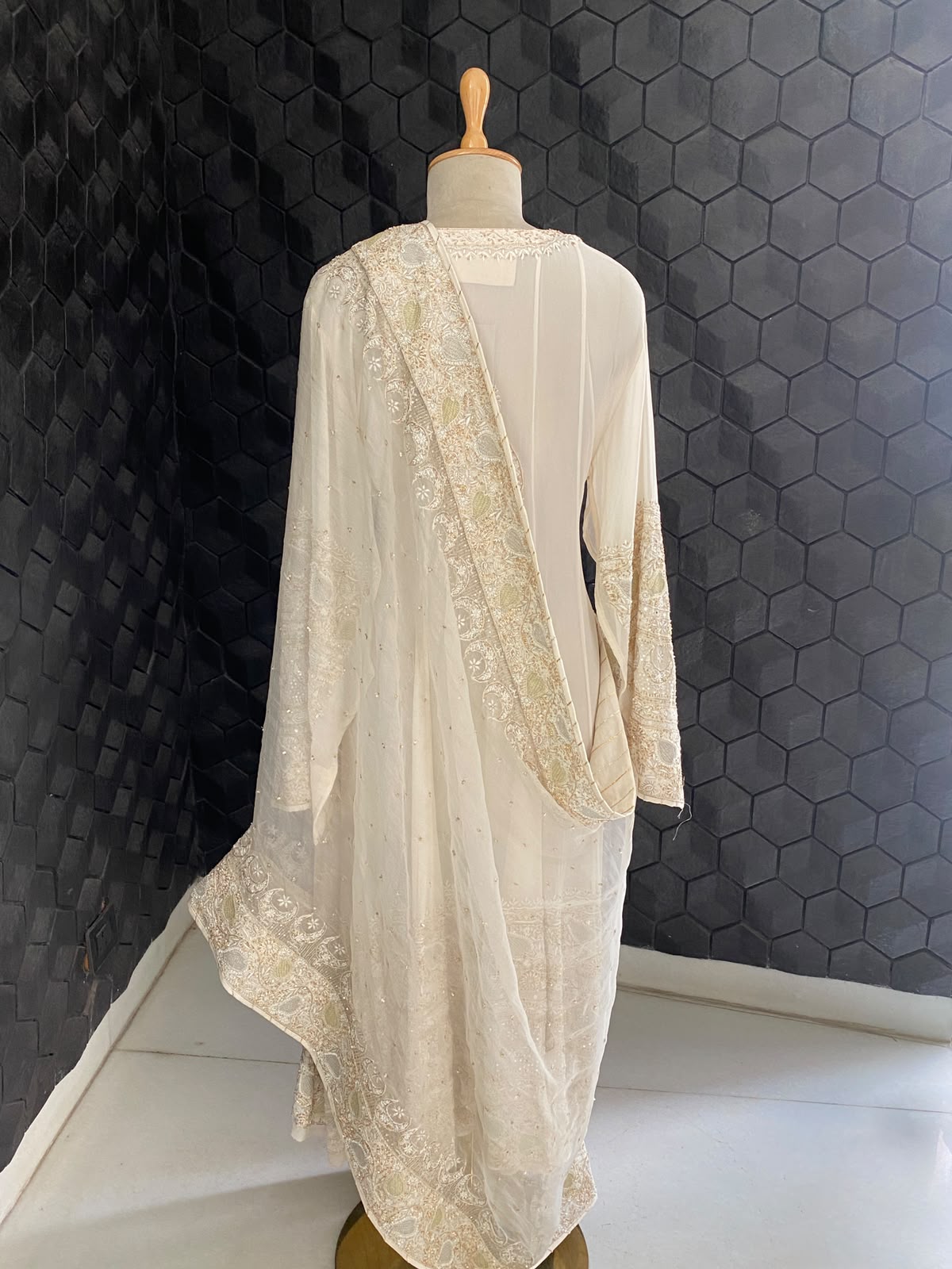 Ivory Georgette Embroidered Anarkali Set