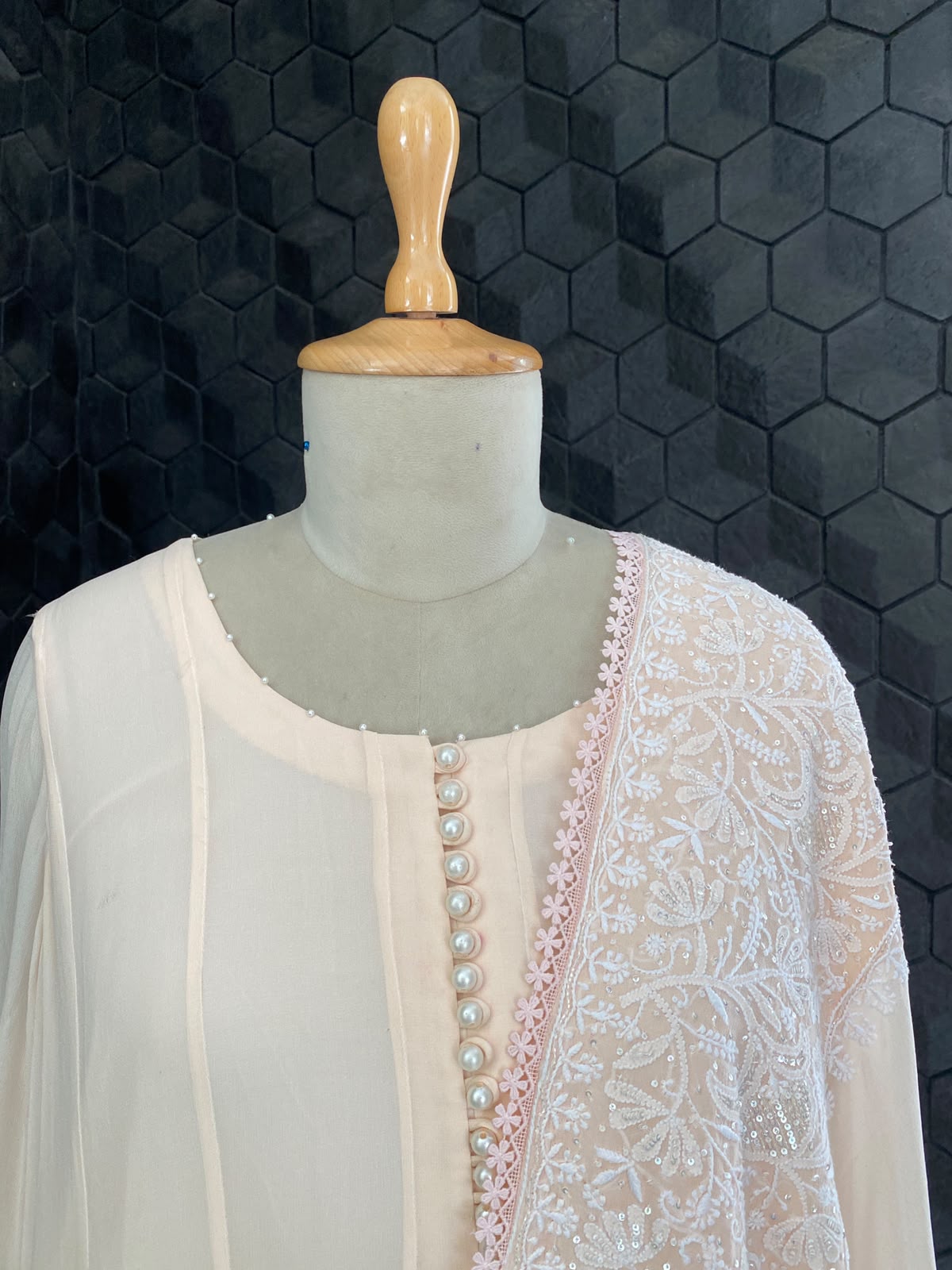 Peach Georgette Anarkali Set with Embroidered Dupatta