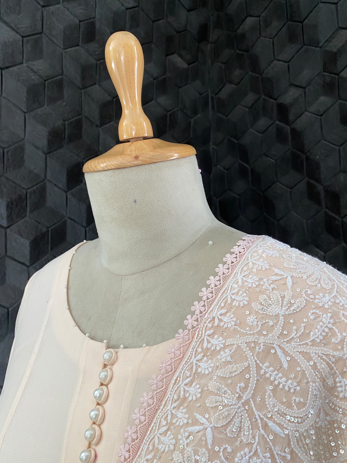 Peach Georgette Anarkali Set with Embroidered Dupatta