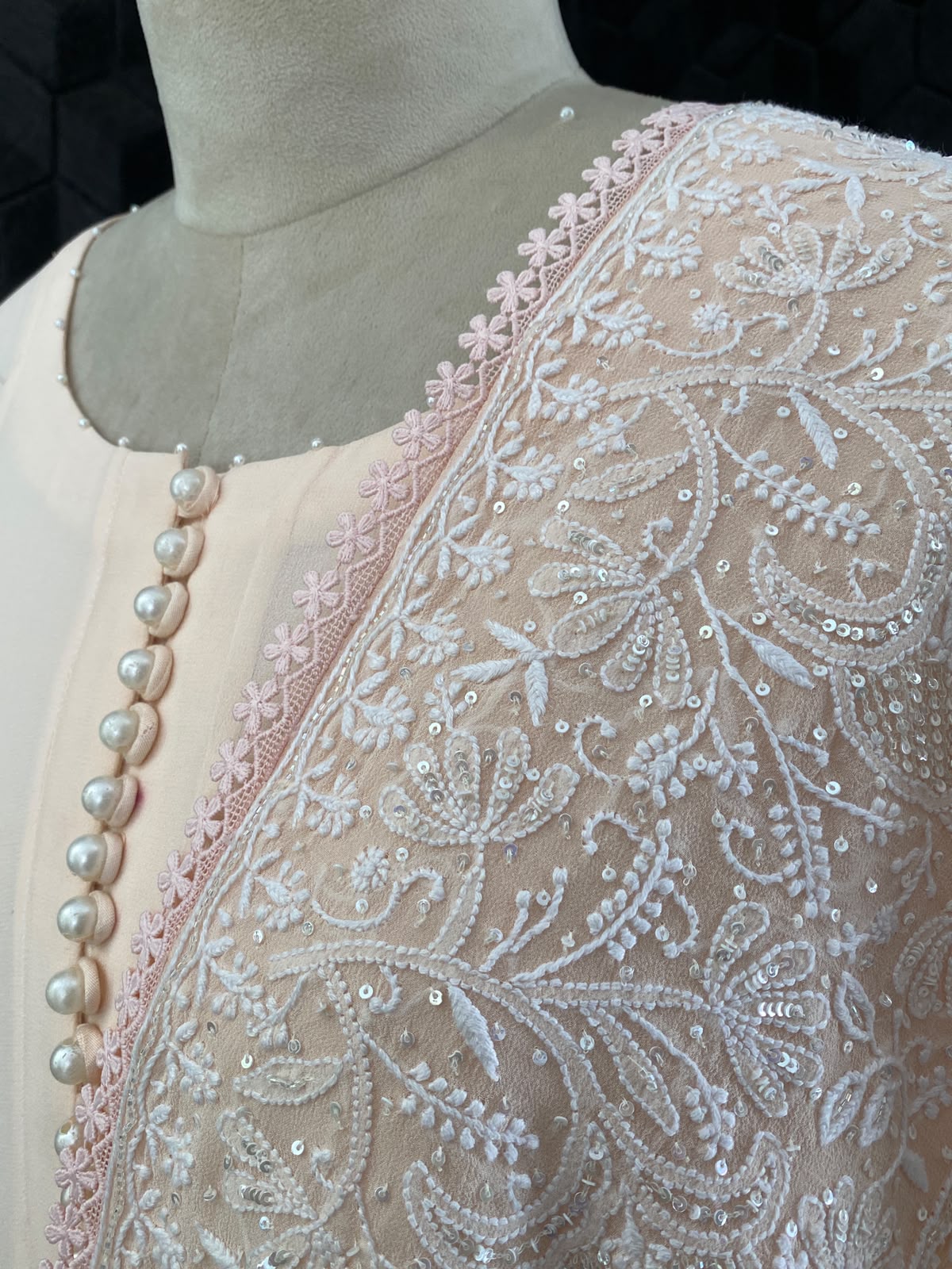 Peach Georgette Anarkali Set with Embroidered Dupatta